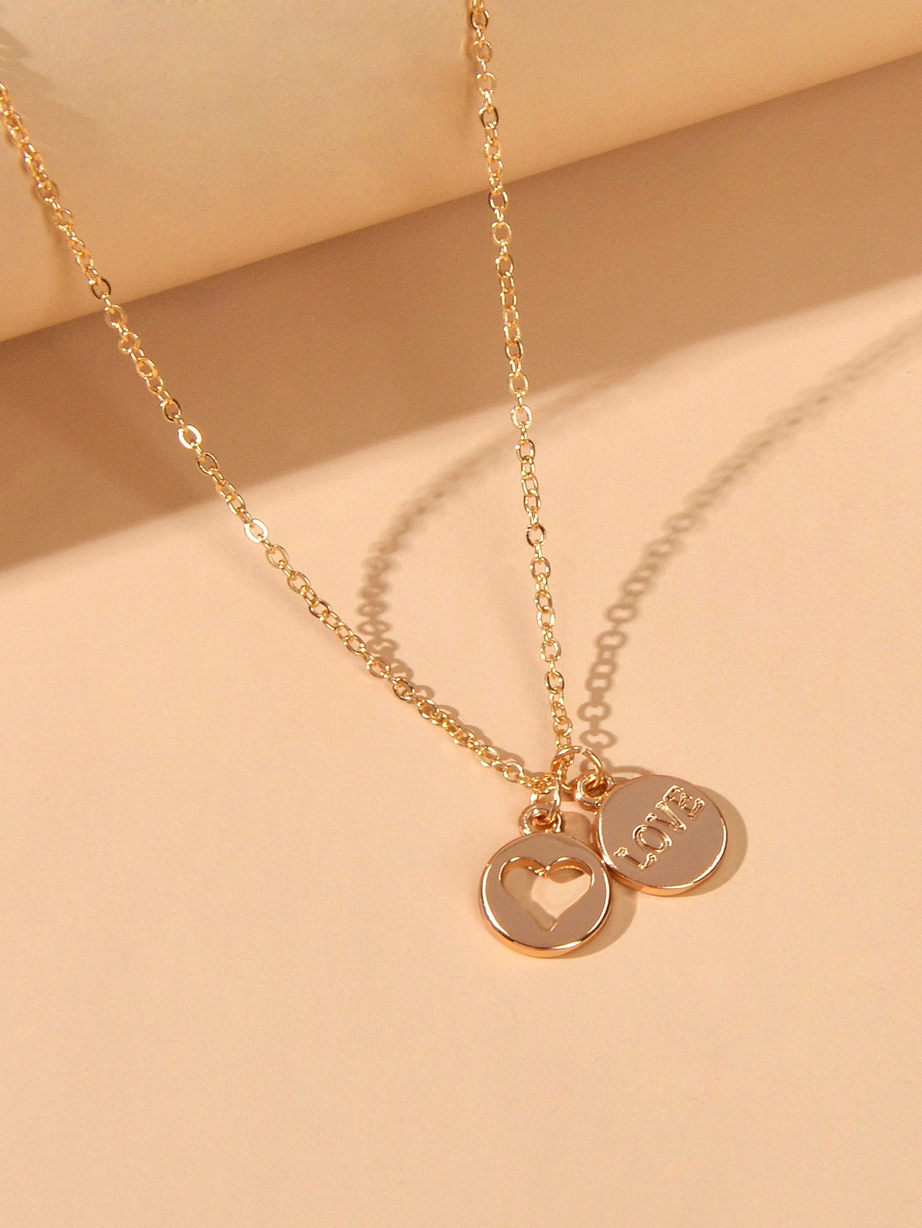 Minimalist Gold Chain Letter Love Heart Round Pendant Necklace Jewellery Gift-2