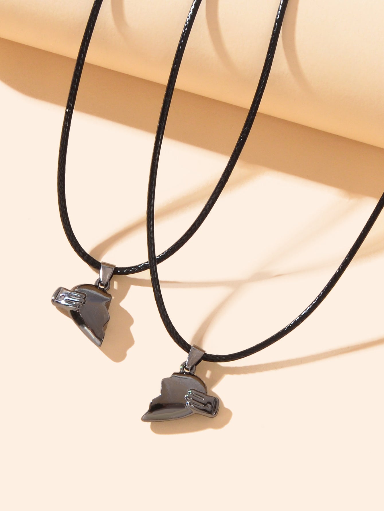 Couples Friendship Jewellery Set Pu Leather Black Magnetic Lovers Heart Necklace-2