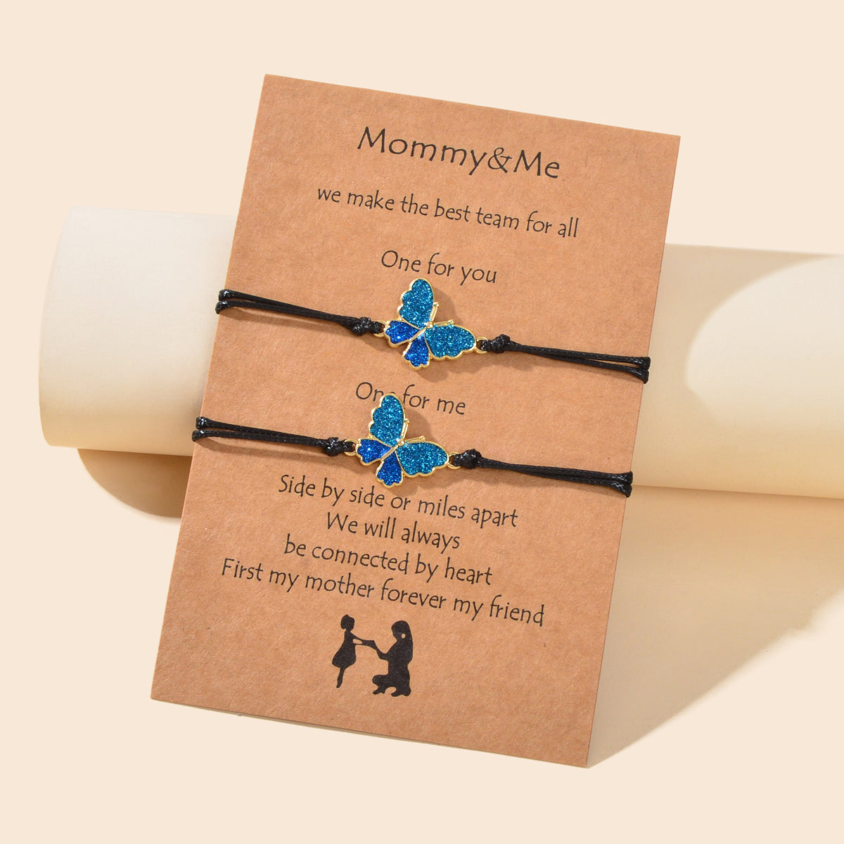 2 pcs Adjustable Black Rope Blue Butterfly Pendant Bracelet Mother's Day Gift-2