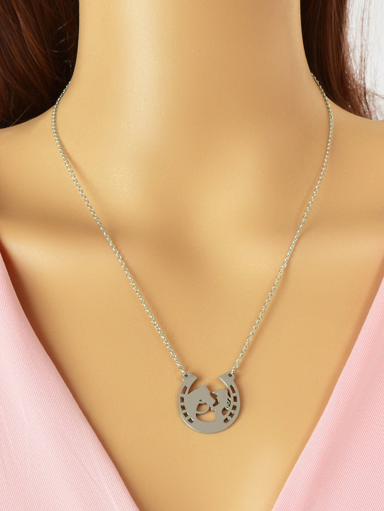 Personality Creative Stainless Steel Silver Chain Human Horse Racing Necklace-2
