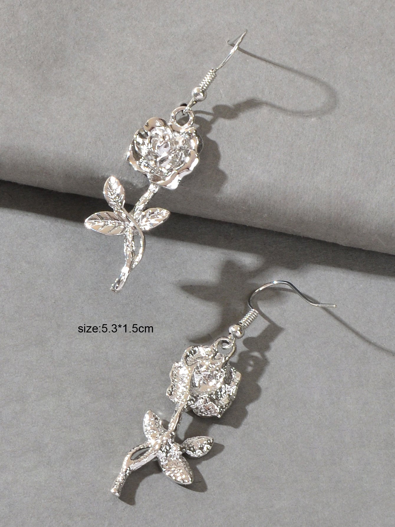 Party Decoration Women Silver Plated Flower Rose Carved Dangle Pendant Earrings-2
