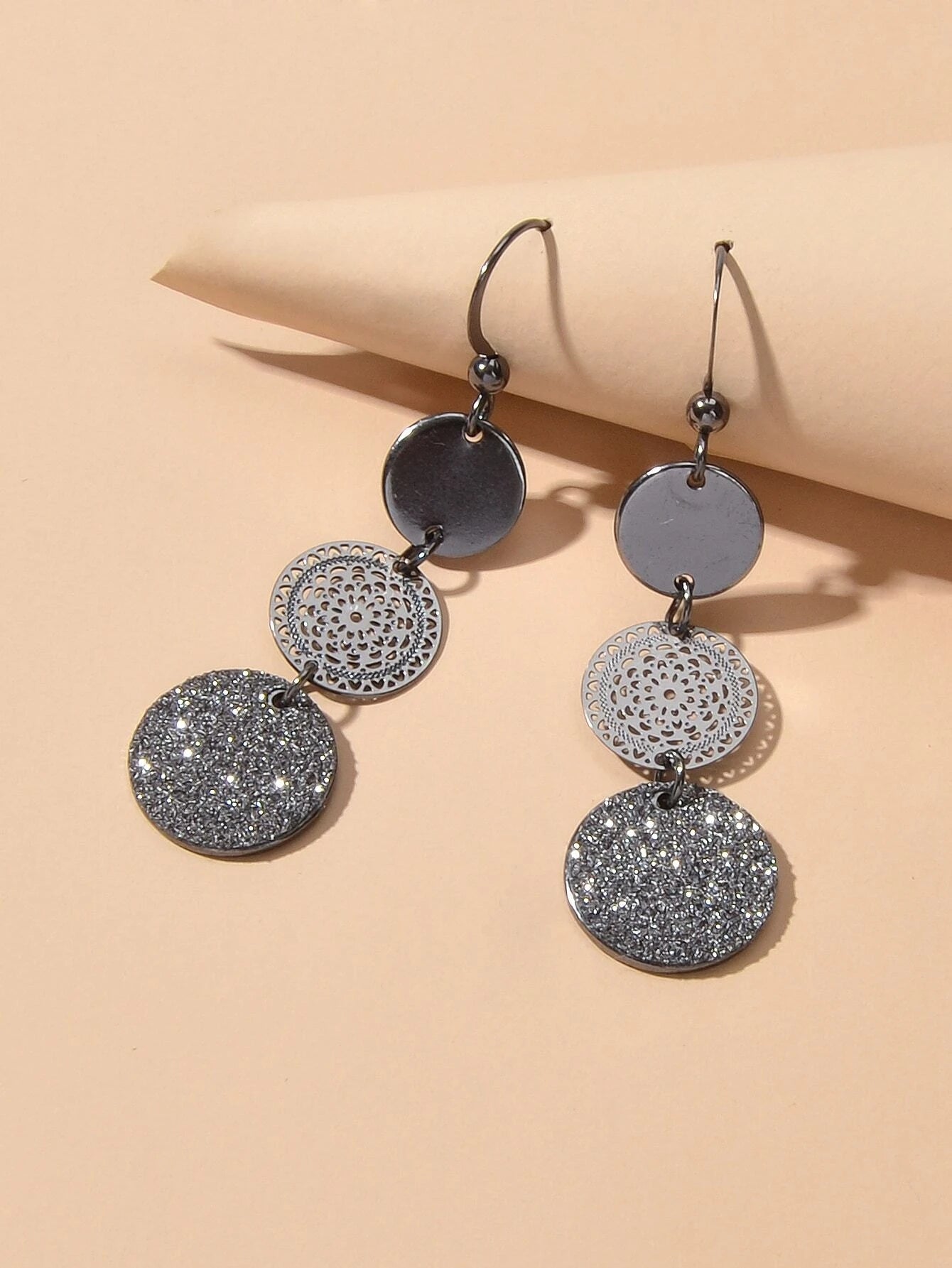 3 Tier Drop Dangle Geometric Shiny Round Disc Earrings Circle Coin Ear Jewellery-3