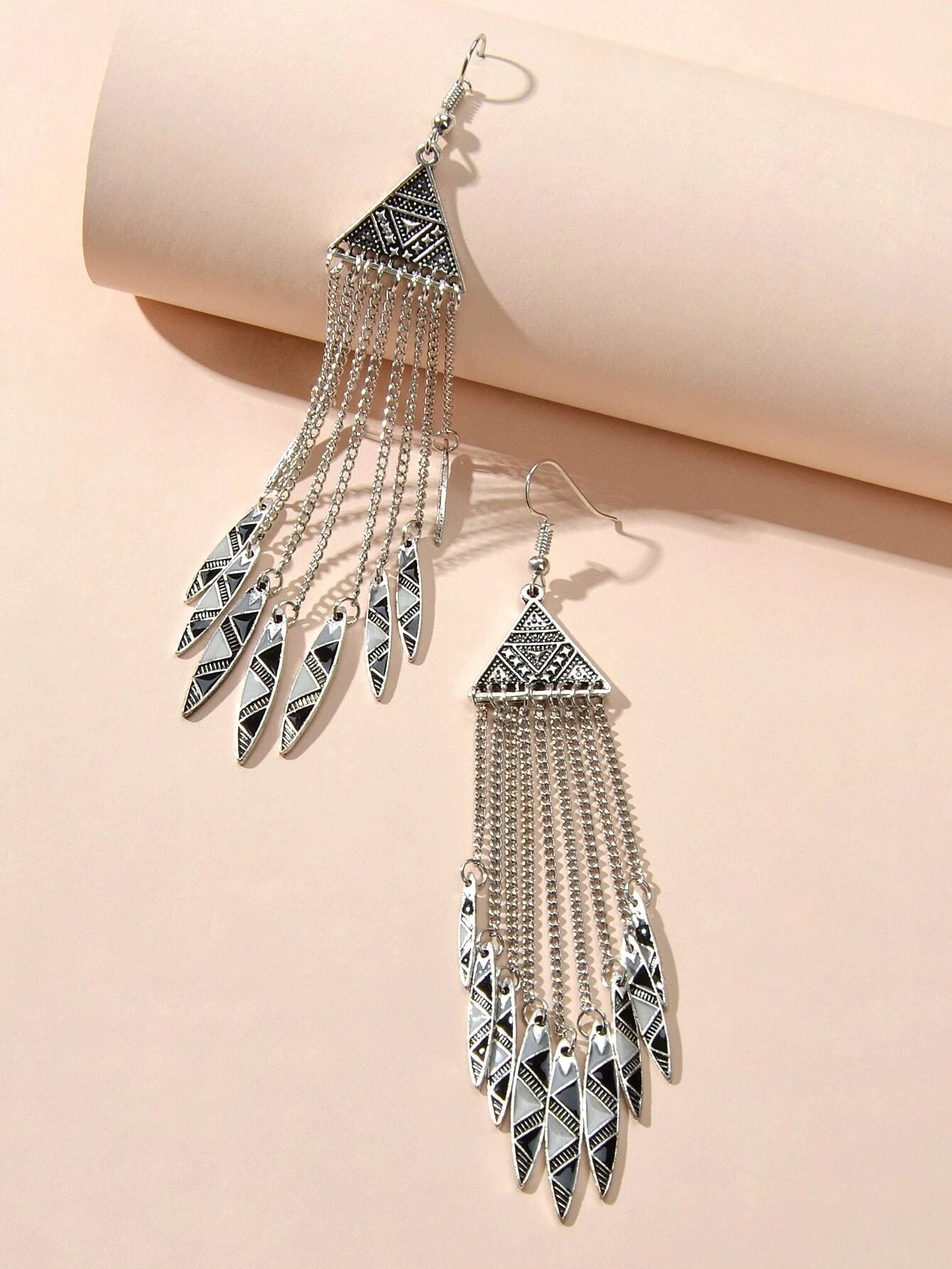Tribal Ethnic Antique Silver Chain Tassel Geometric Charm Bohemian Earrings Gift-2