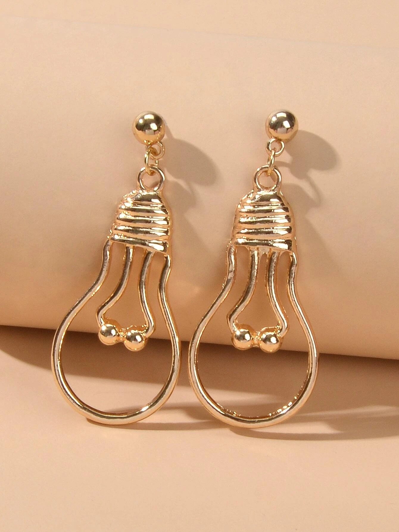 Punk Jewelry Gold Silver Metal Light Bulb Drop Statement Stunning Stud Earrings-2