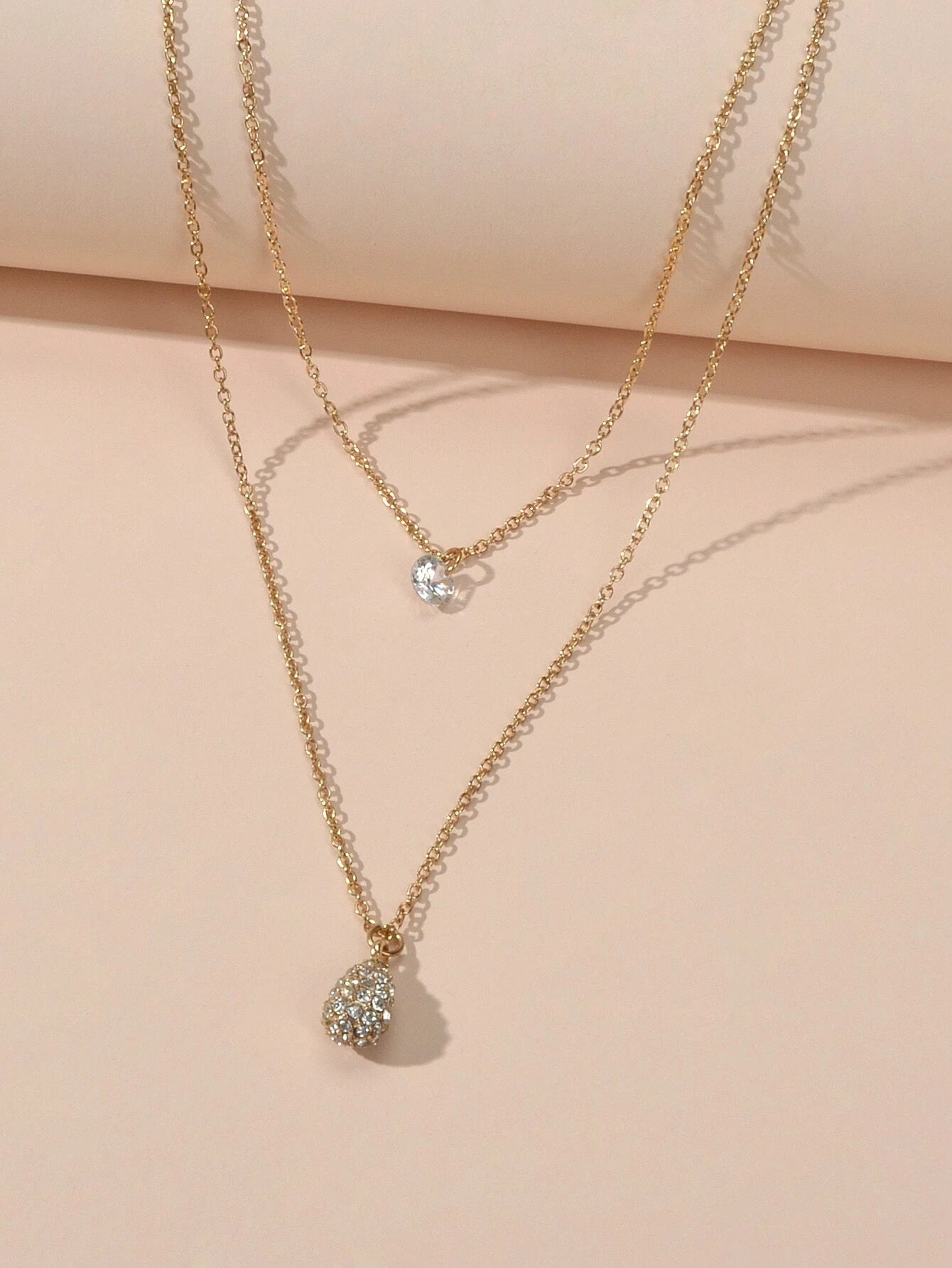 2 pcs Fashion Women Jewellery Rhinestone Decor Gold Chain Water Drop Necklace-2
