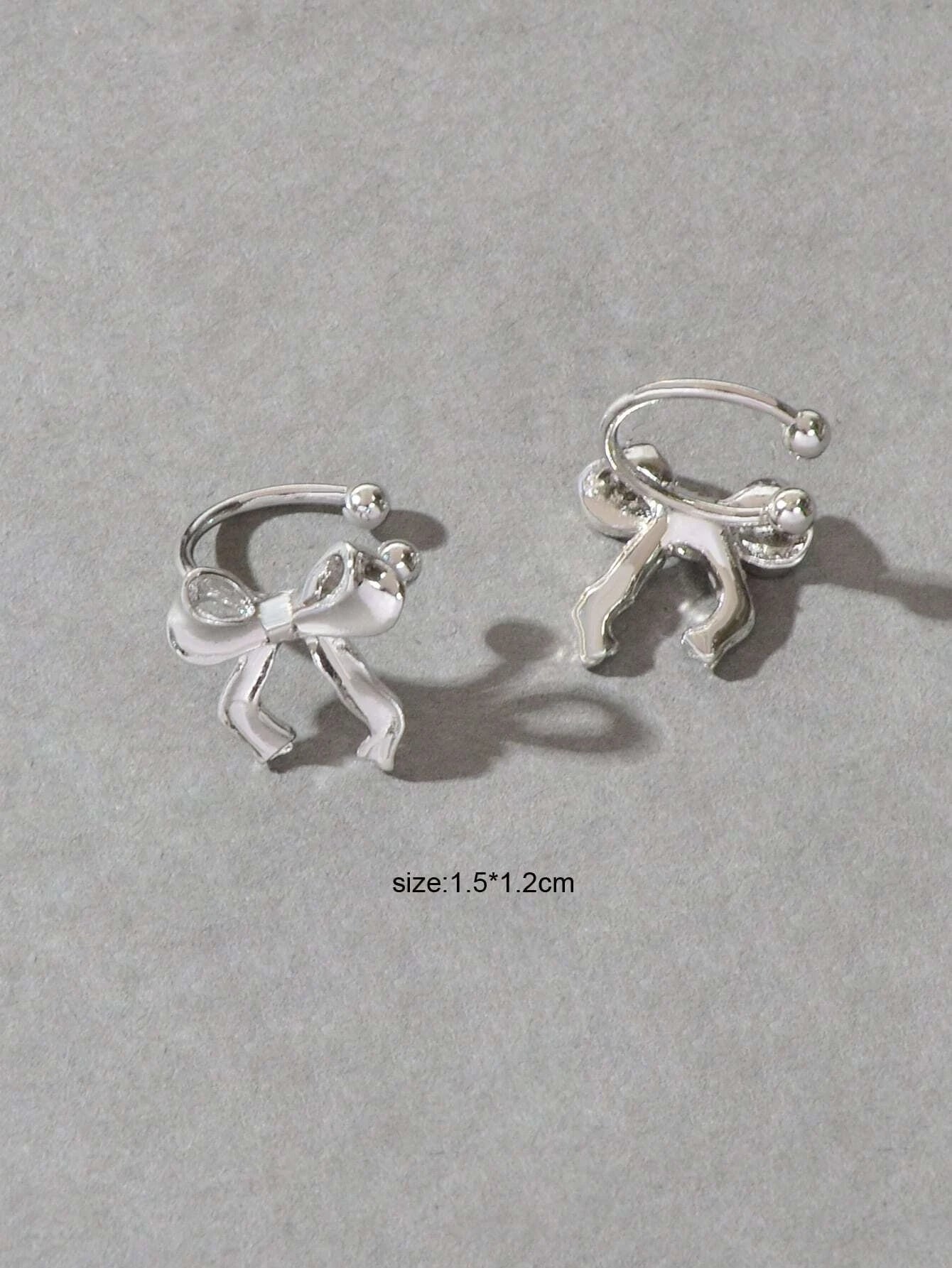 Cartilage Jewelry Clip on Design Silver Bowknot Ear Cuff Women Girls Earrings-2