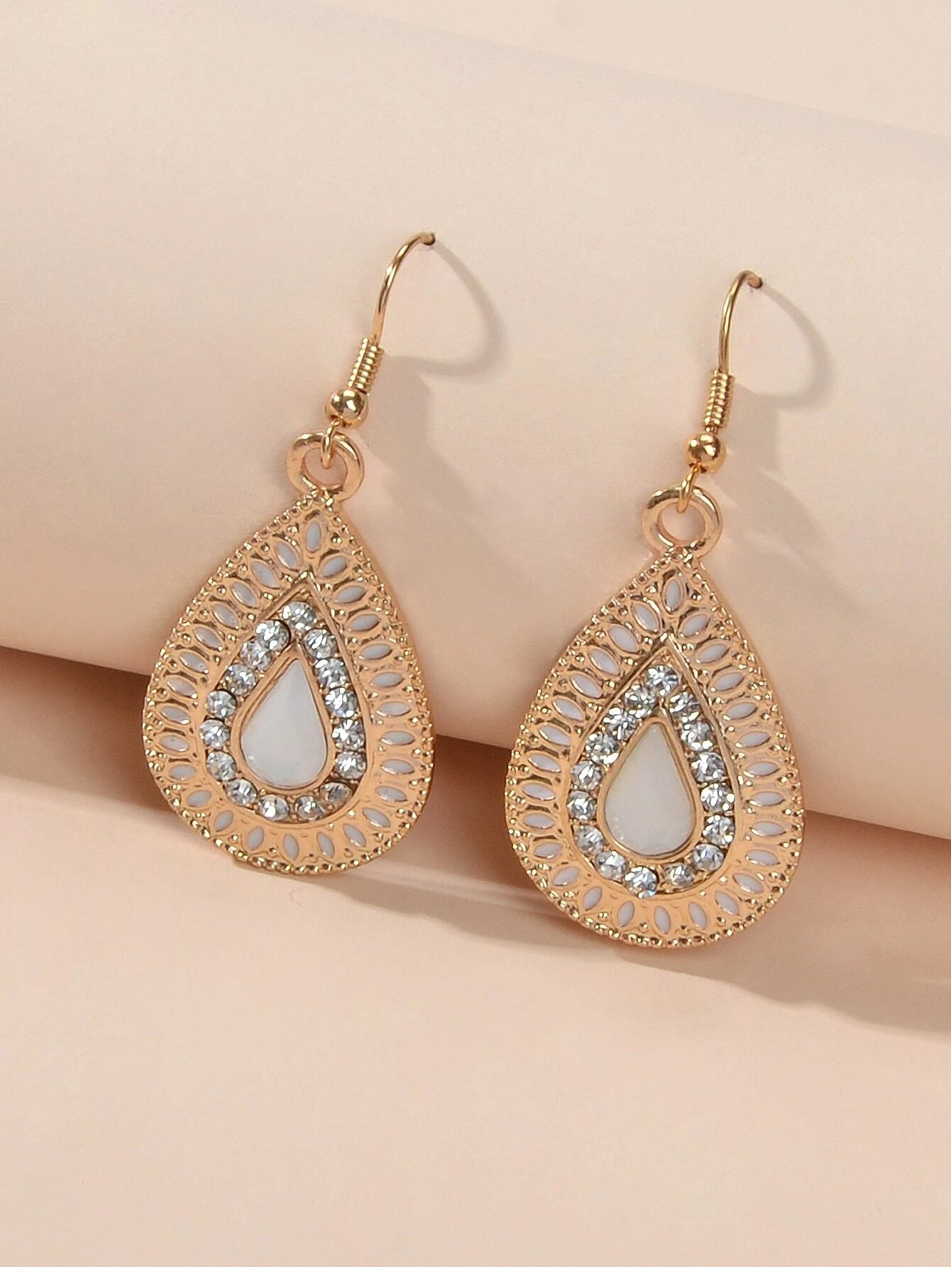 Rhinestone Decor White Crystal Water Drop Dangle Earrings Bohemian Accessories-2