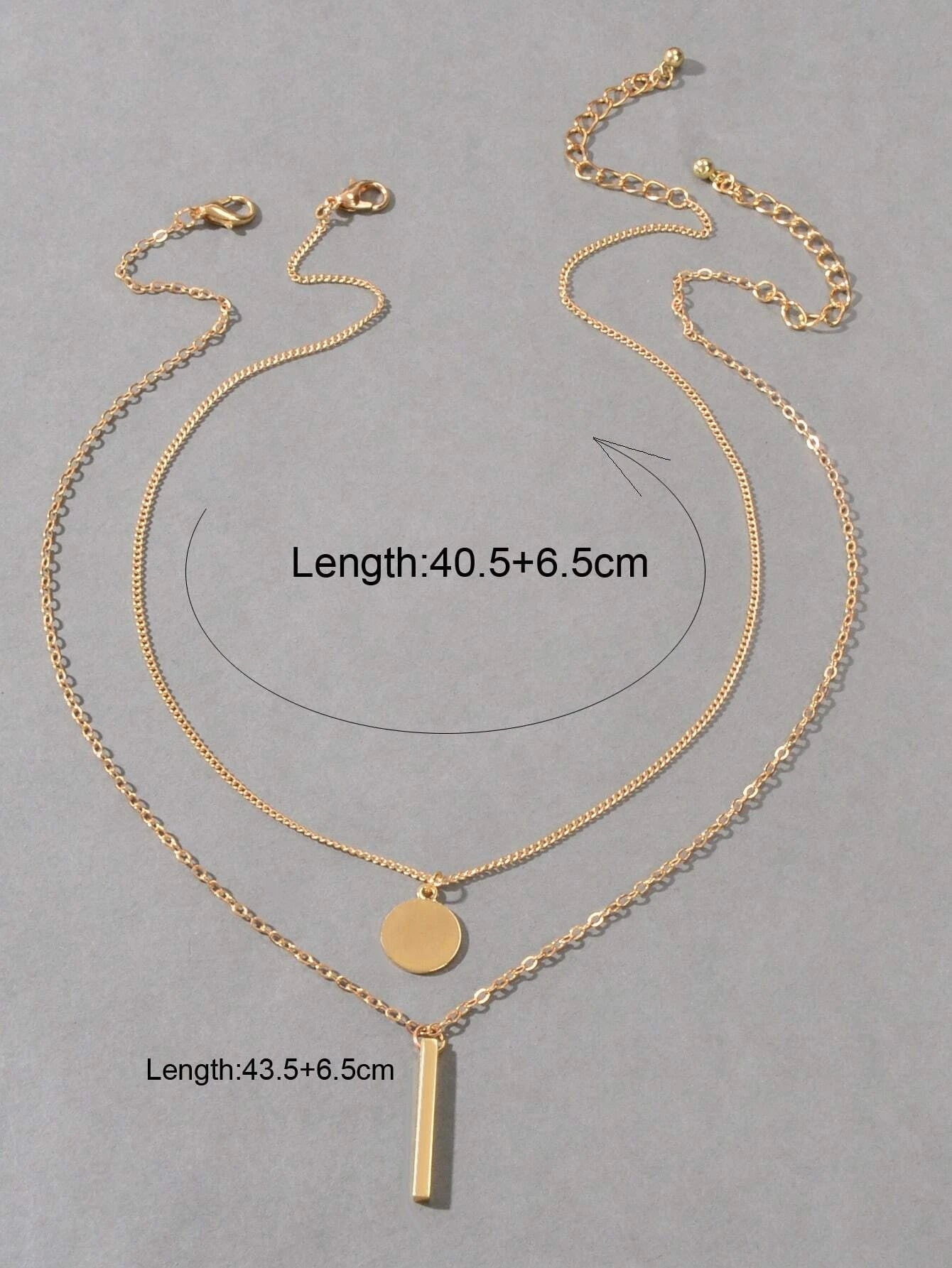 2 pcs Trendy Daily Gold Chain Disc Stick Charm Necklace Minimalist Jewelry Gifts-1