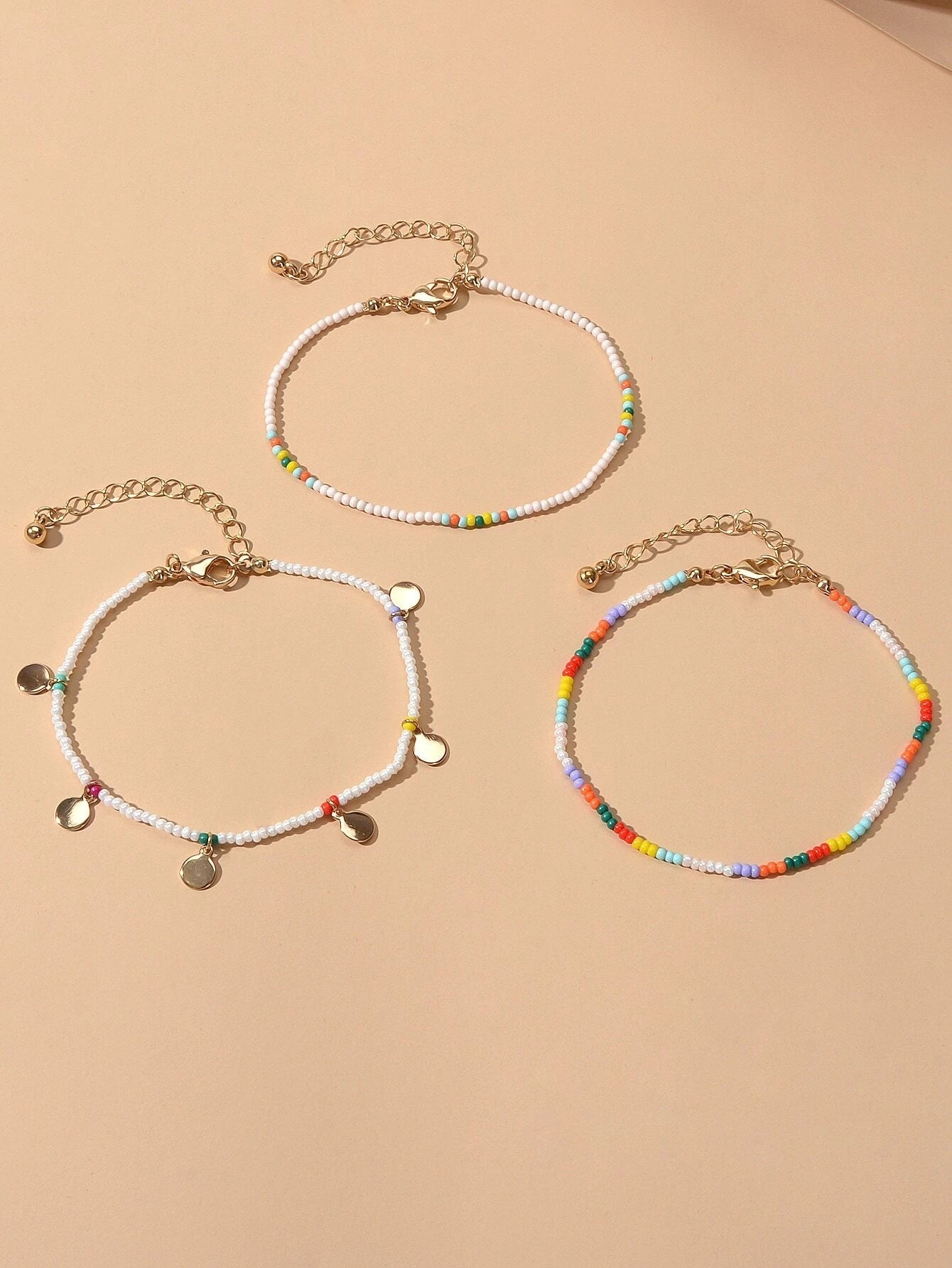 3pcs Bohemian Handmade Disc Charm Colorful Seed Beads Bracelet Ethnic Jewellery-2