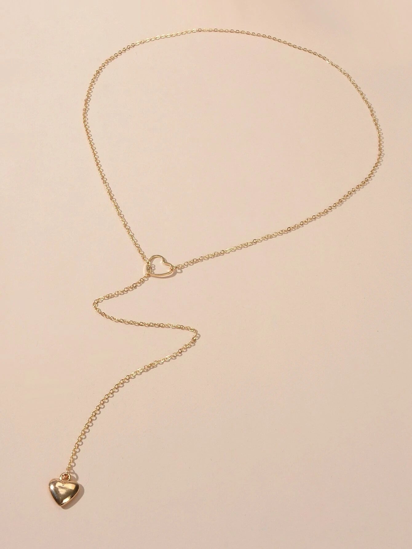 2 pcs Gold Chain Round Disc Love Heart Pendant Necklace Double Collar Women Gift-2