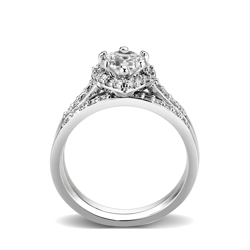 LO5W095- Rhodium Plated Brass Ring with CZ In Clear-2