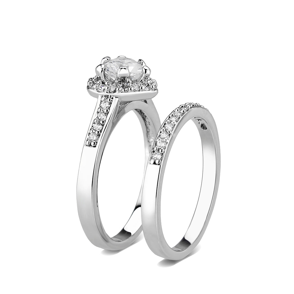 LO5W095- Rhodium Plated Brass Ring with CZ In Clear-3