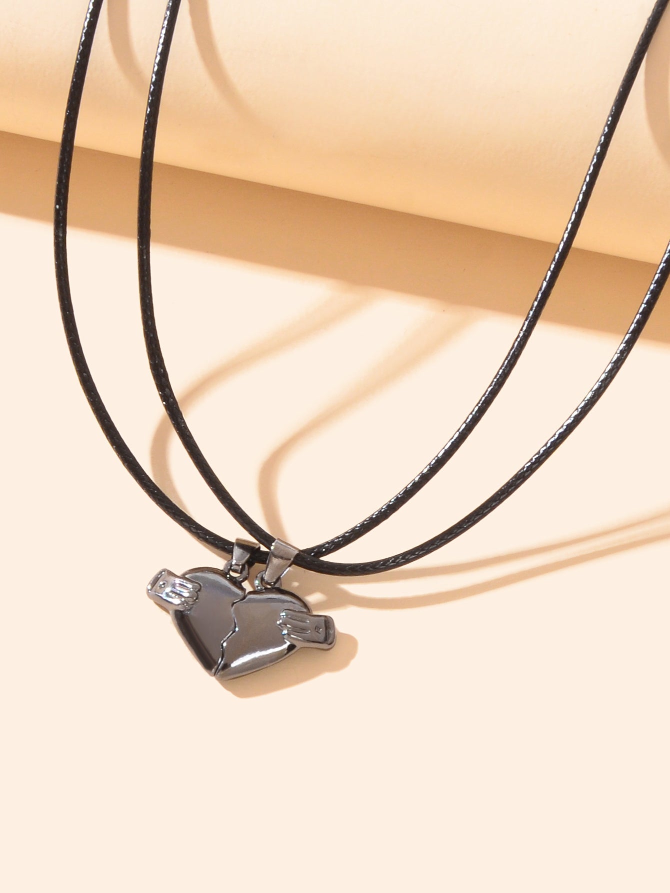 Couples Friendship Jewellery Set Pu Leather Black Magnetic Lovers Heart Necklace-3