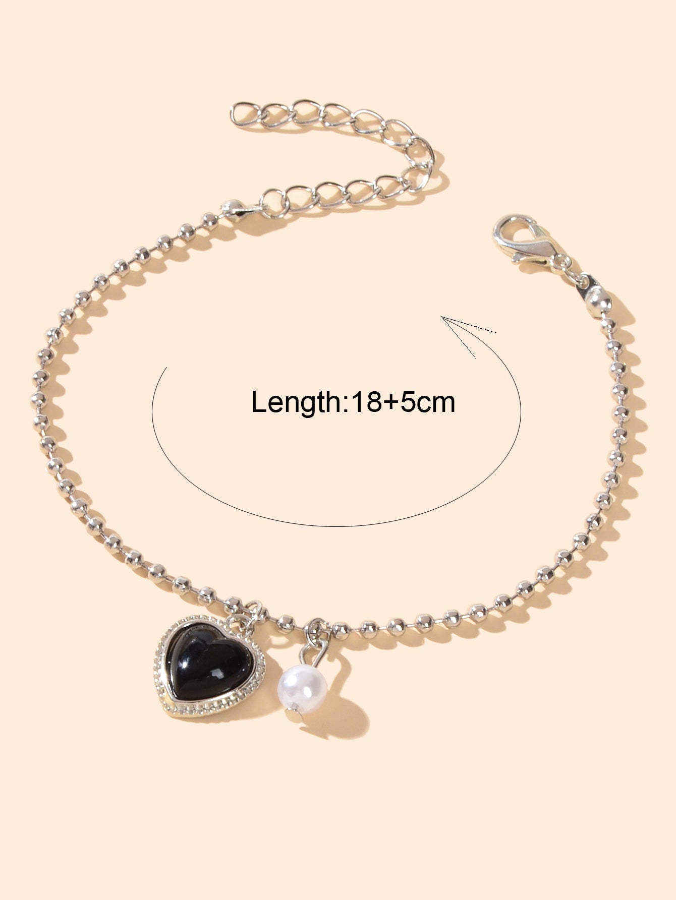 Girlfriend Gift Jewellery Silver Popcorn Chain Pearl Black Heart Charm Bracelets-3
