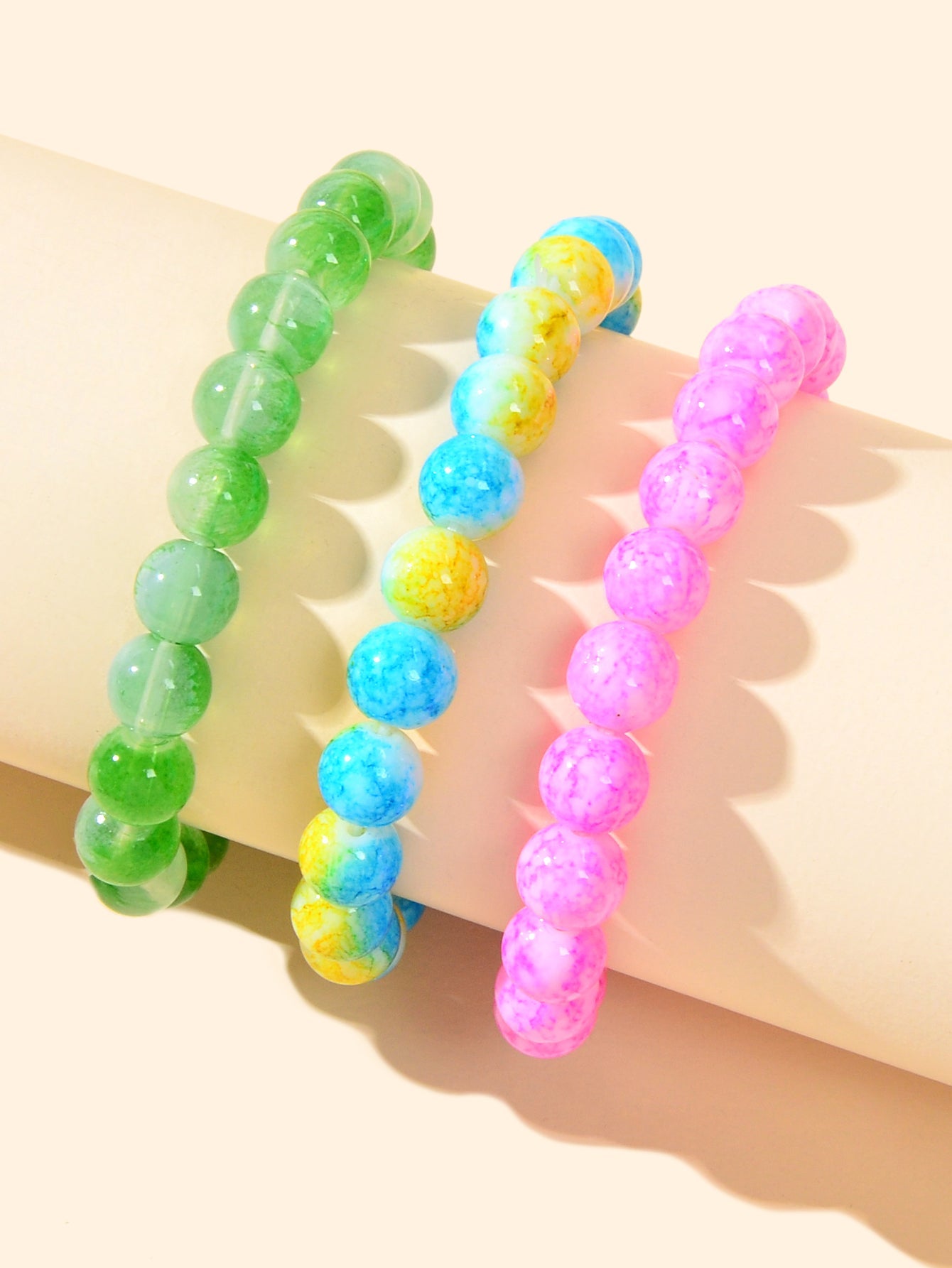 3 pcs Bohemian Ethnic Jewellery Multi-colored Elastic Beads Bangle Bracelets Set-3