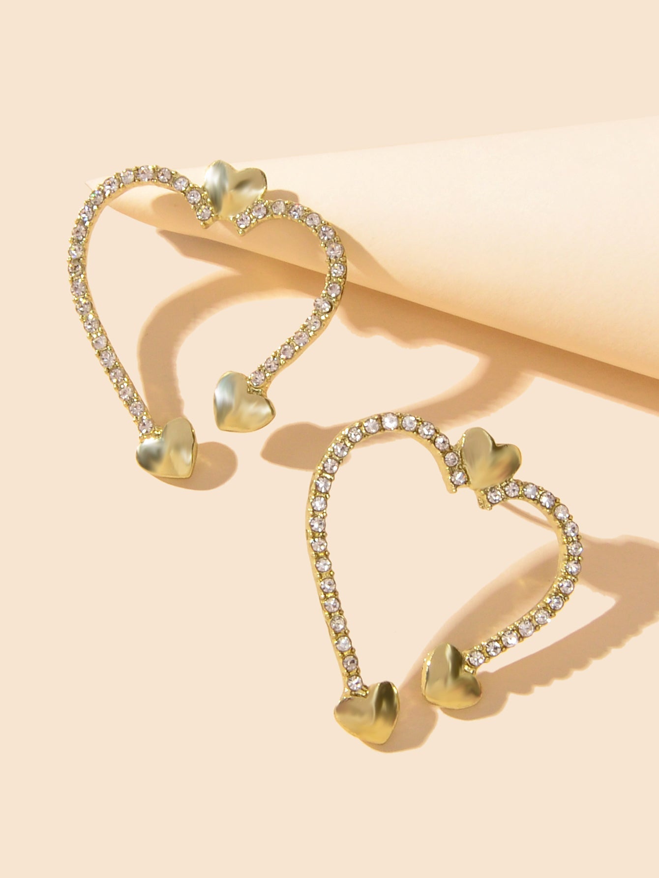 Valentine's Day Gift Rhinestone Decoration Gold Sweet Love Heart Stud Earrings-3