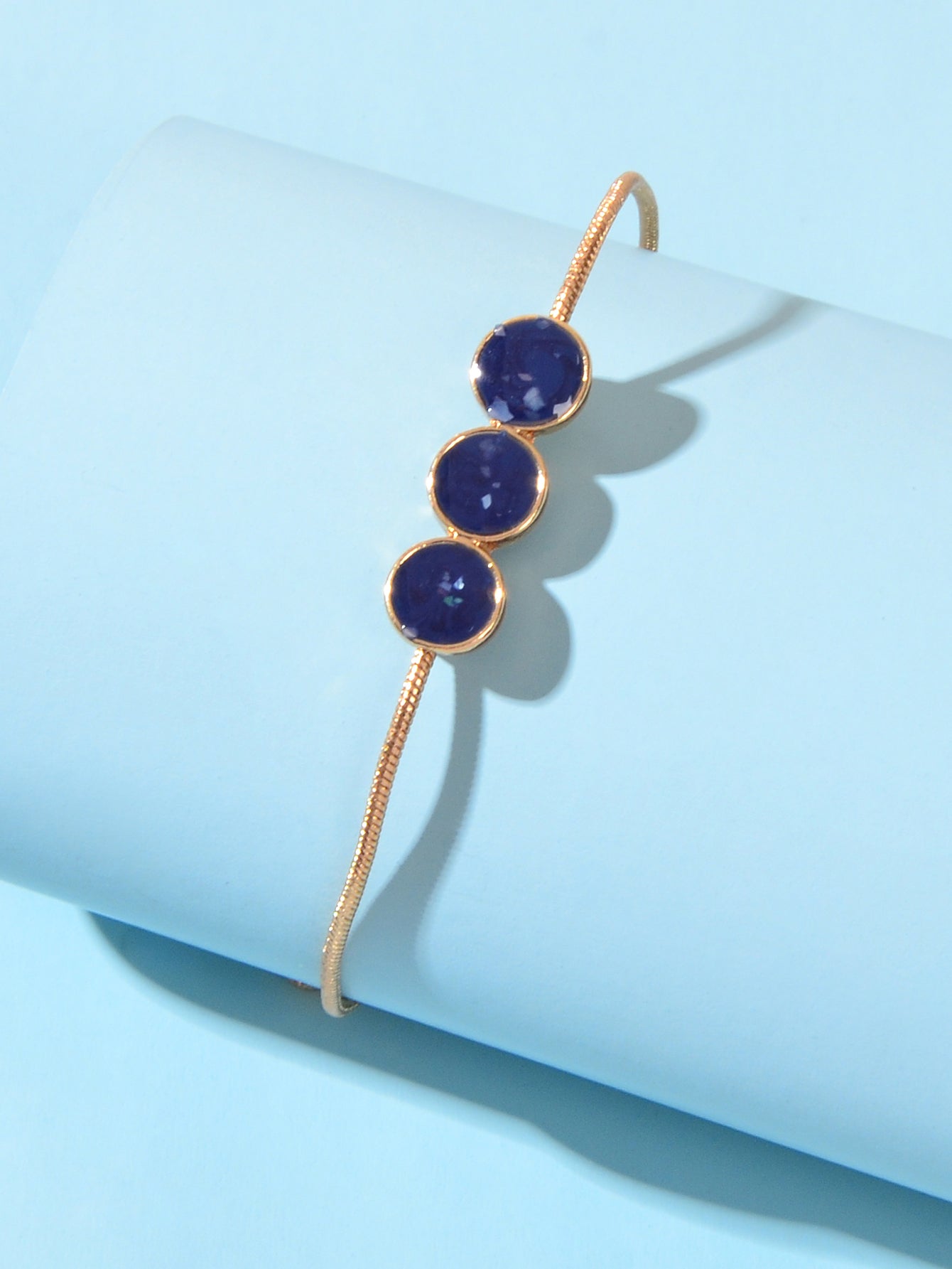 Female Jewellery Blue Enamel Round Gold Chain Adjustable Women Bracelet Bangle-3