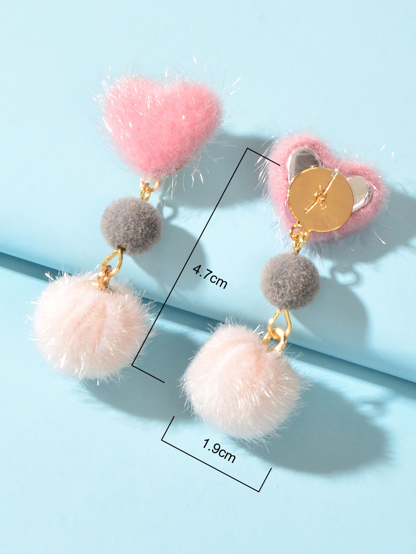 Colorful Faux Fur Ball Pom Pom Heart Dangle Earrings Gift for Christmas New Year-3