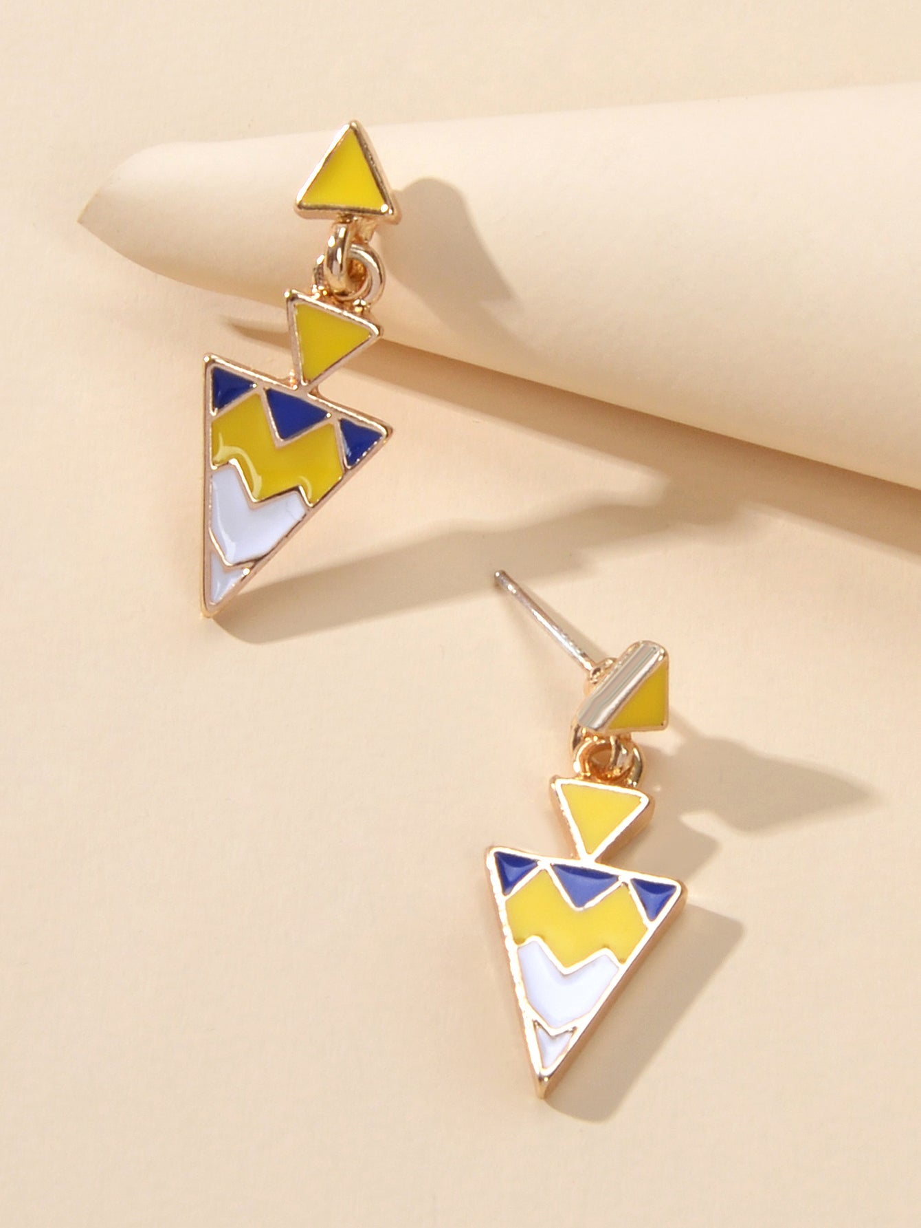 Fashion Jewellery Women Accessories Yellow Geometric Triangle Dangle Earrings-3