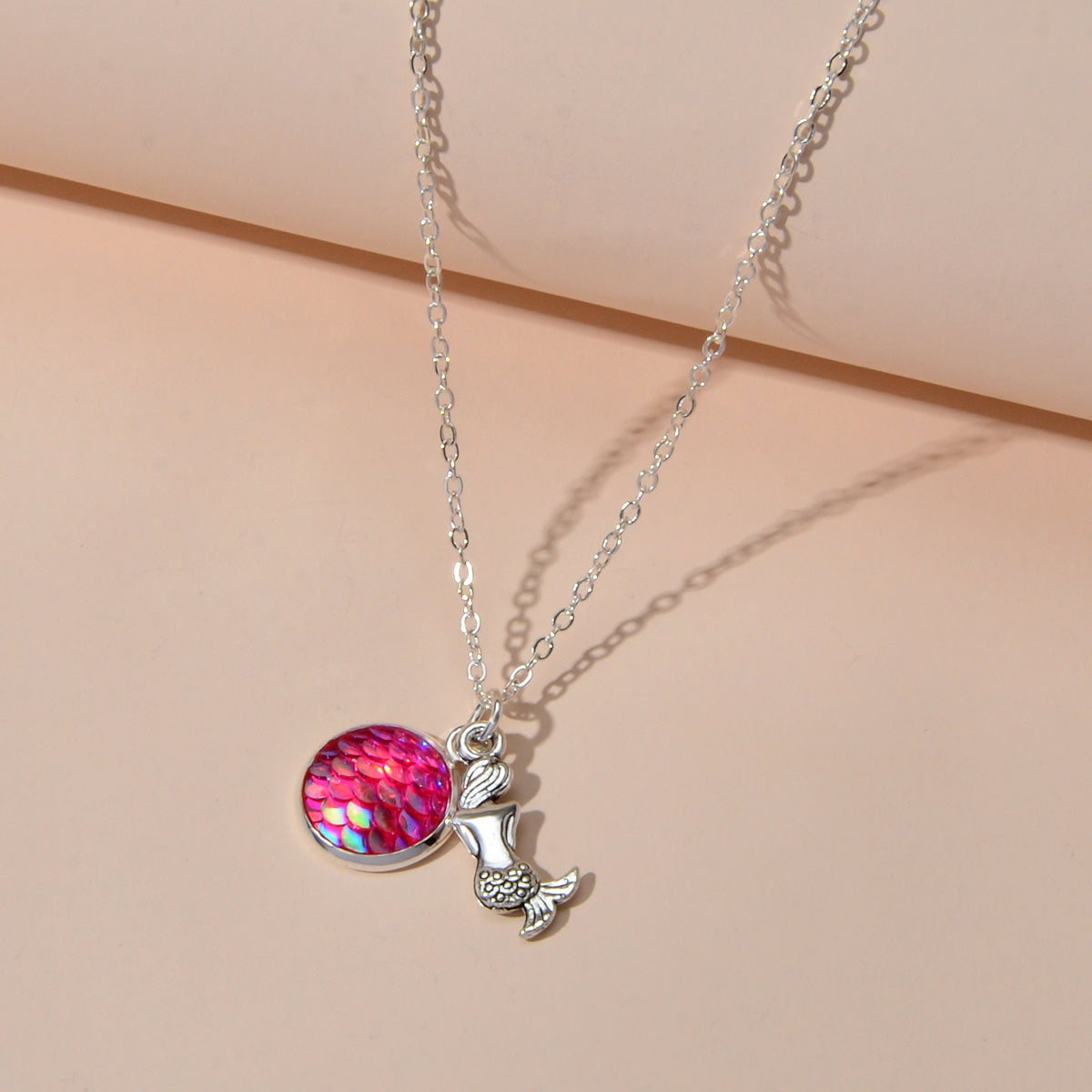 American Jewellery Silver Chain Mermaid Fish Scales Round Boho Chic Necklace-3