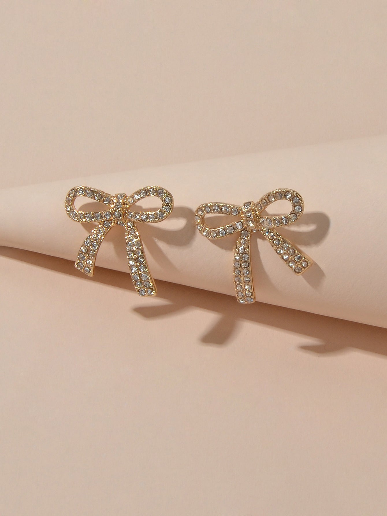 Party Jewelry Sparkly Rhinestone Gold Plated Bow-knot Stud Earrings Ladies Gifts-3