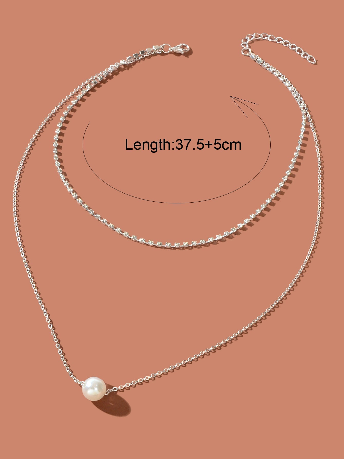 Double Layered Necklace Adjustable Simple Chain Multilayer Rhinestone Collar-3