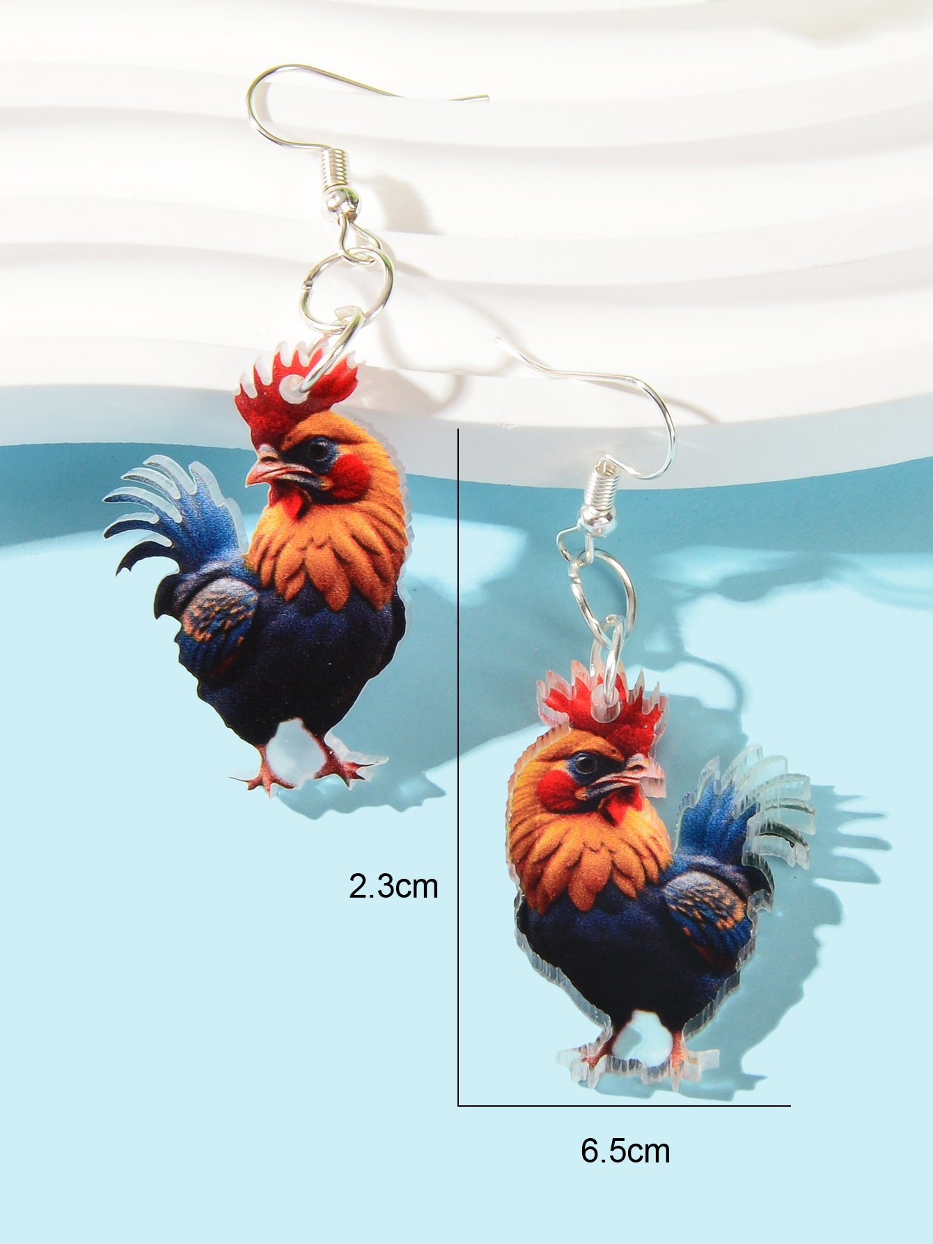 Vivid Rooster Acrylic Animal Dangle Earrings Women Vacation Chicken Jewellery-3