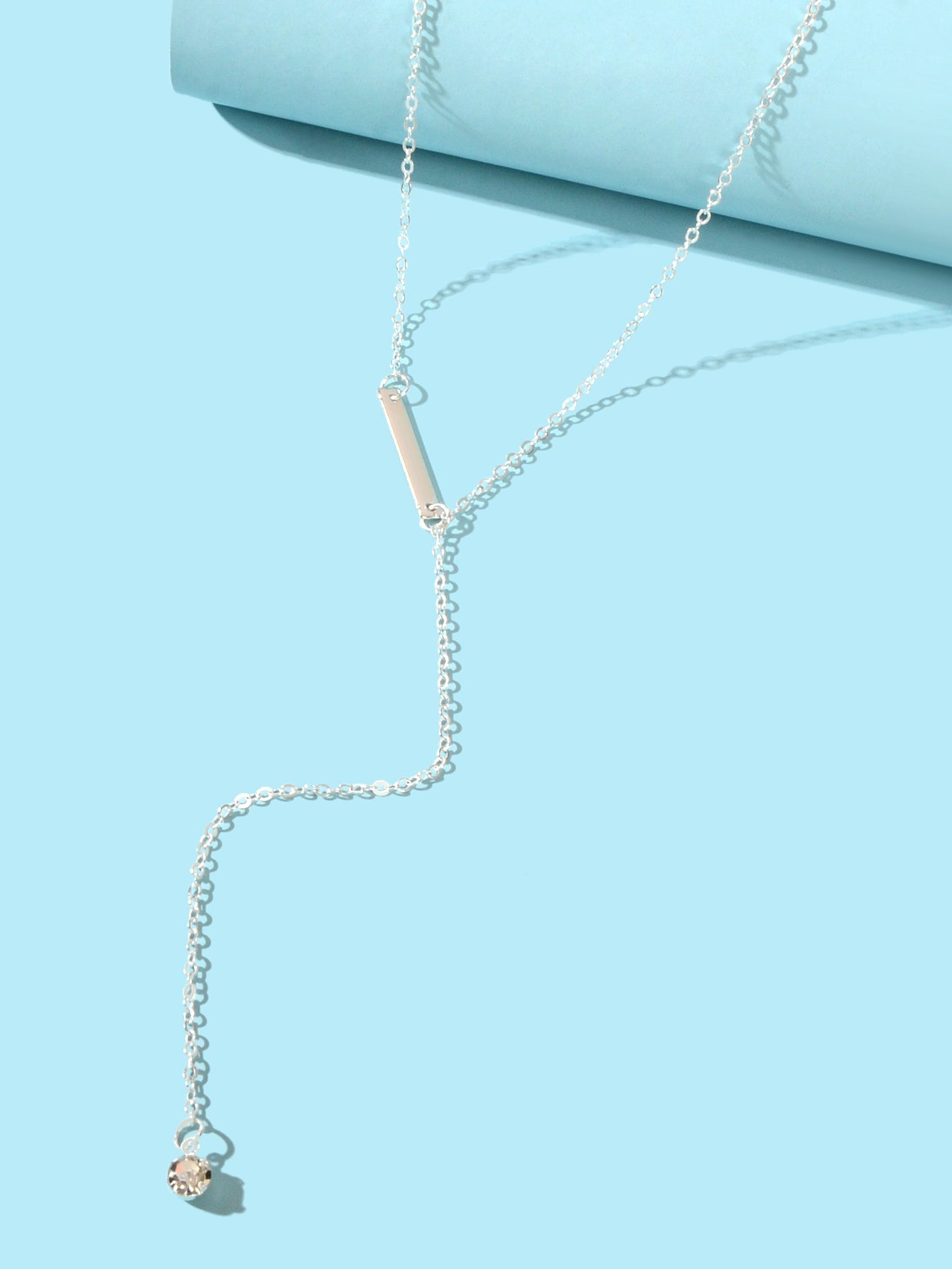 Feelontop Jewellery Silver Chain Rhinestone Fringe Y Necklace Women Accessories-3