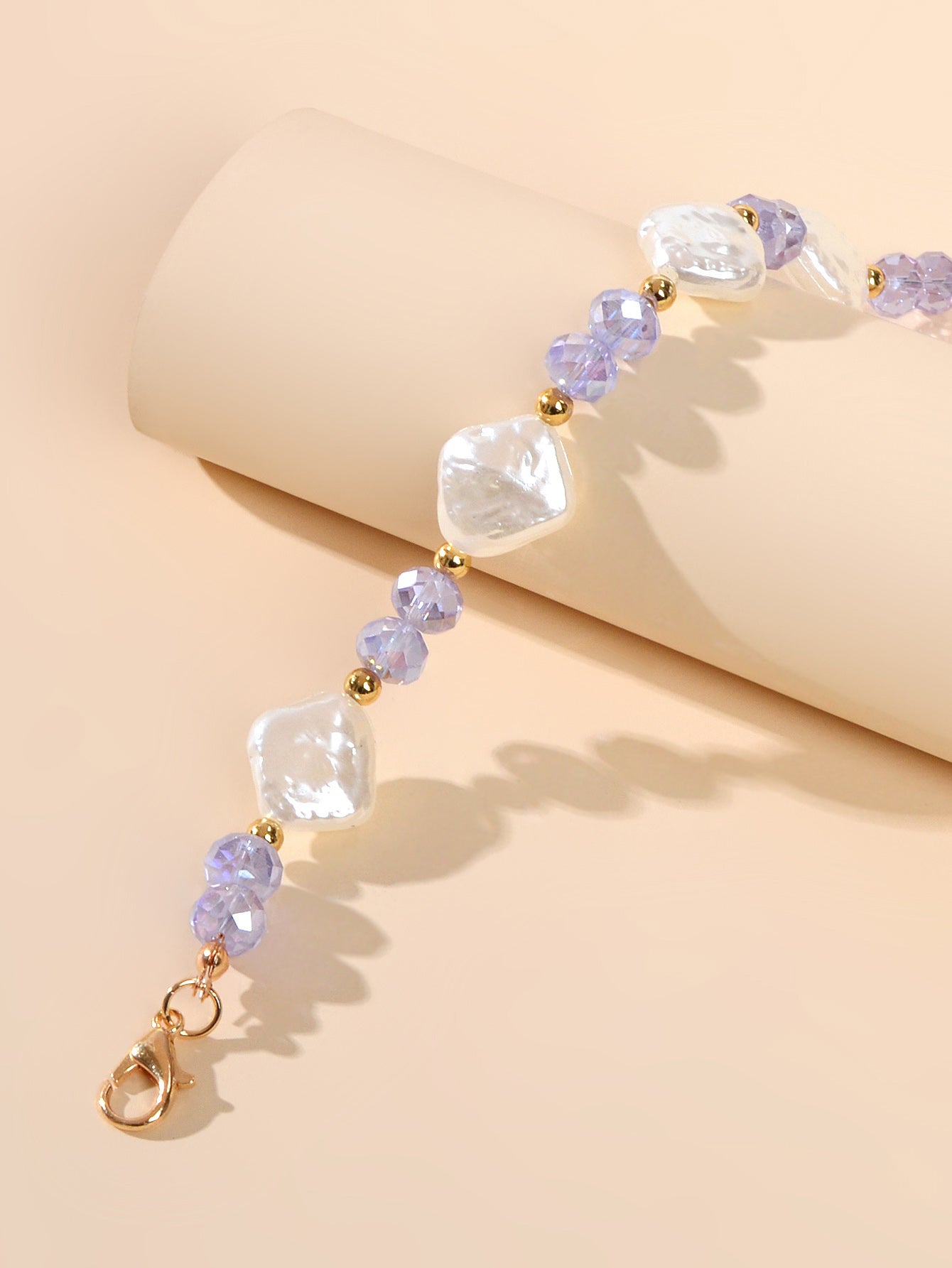 Textured Jewellery Pearl White Purple Beads Bracelet Wedding Party Accessories-3