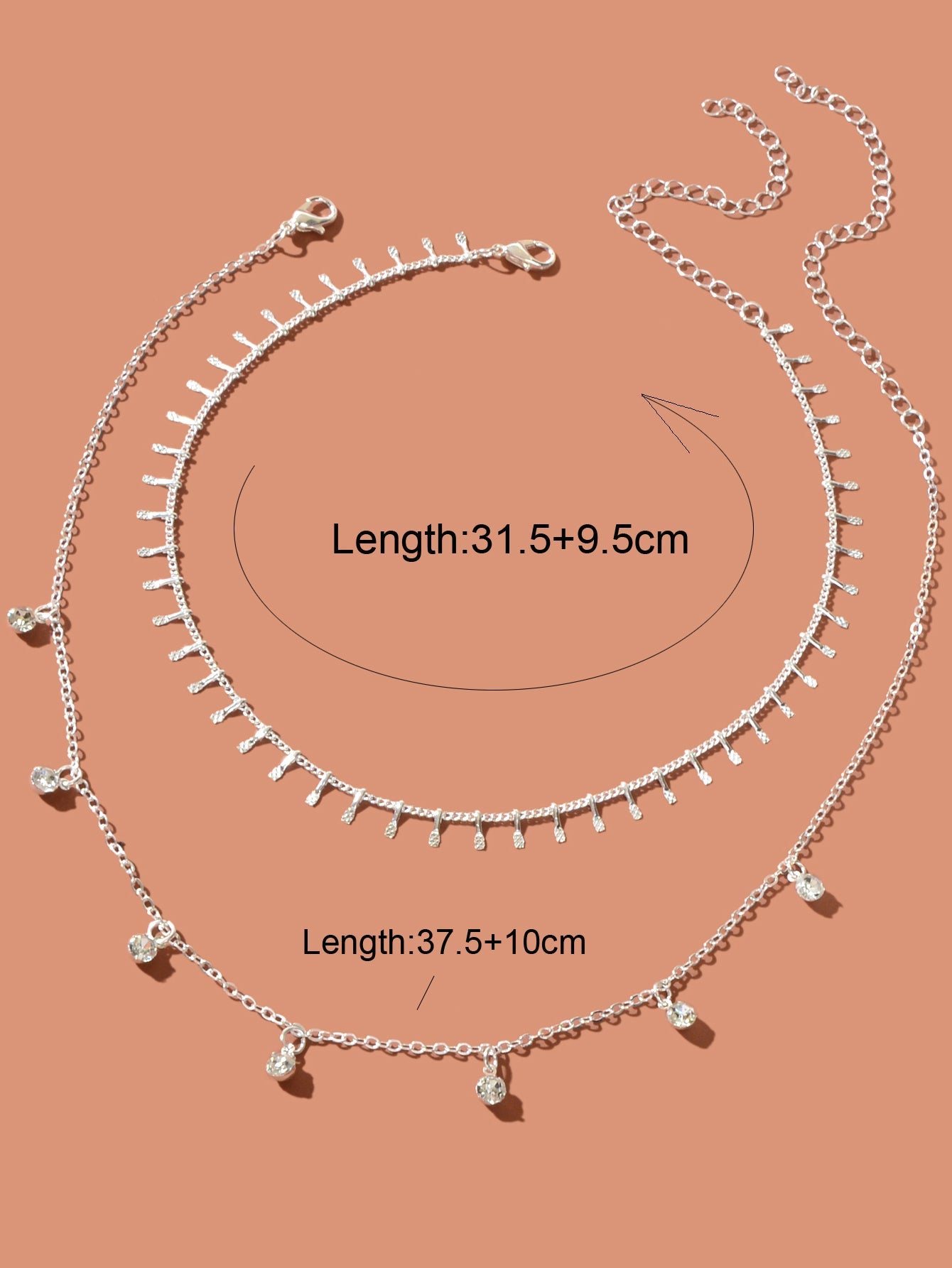 2 pcs Rhinestone Charm Layering Chain Necklace Personalized Women Choker-3