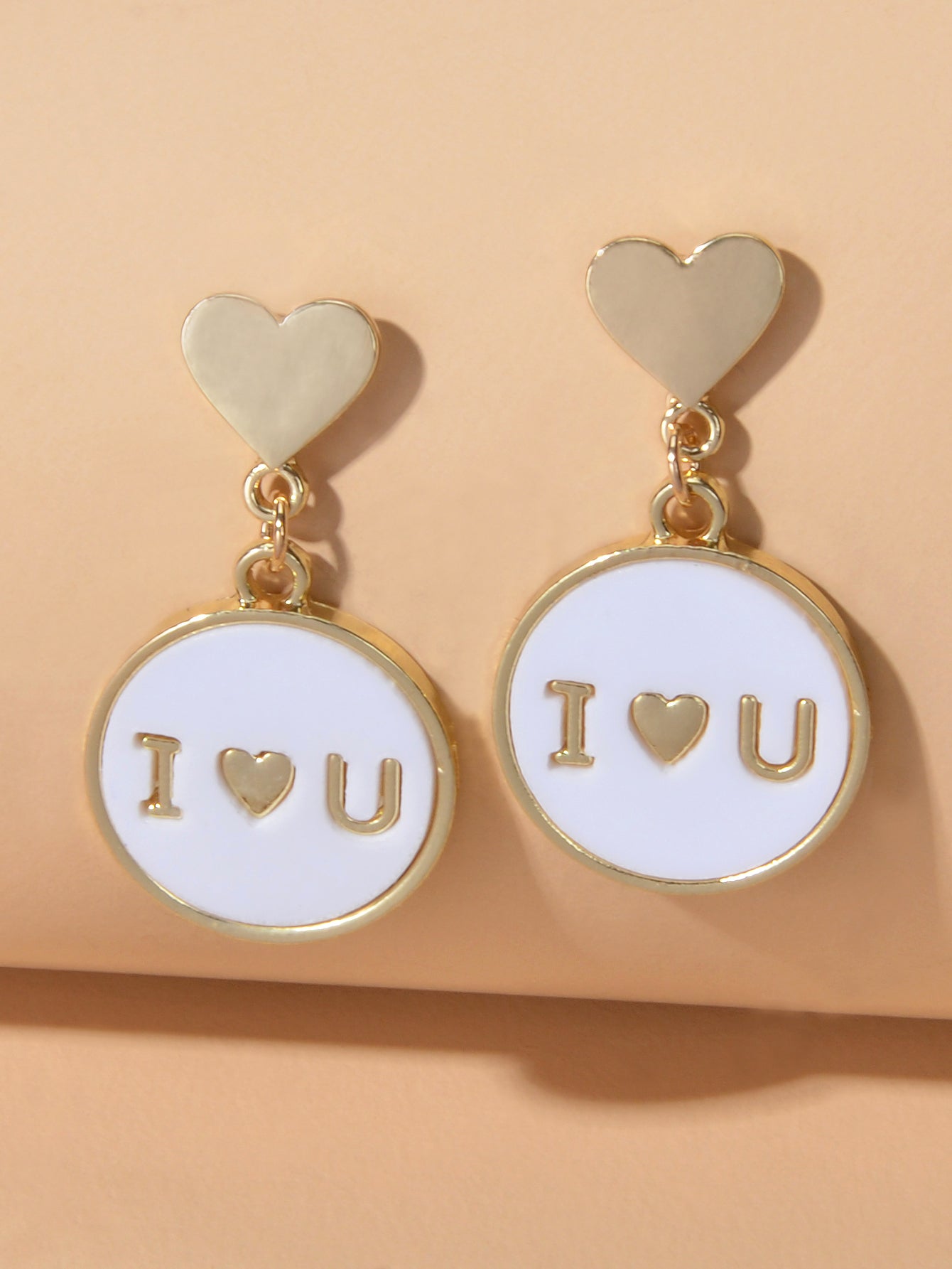 Ladies Jewellery Gold Heart I LOVE YOU Round Dangle Earrings Women Dainty Gifts-3