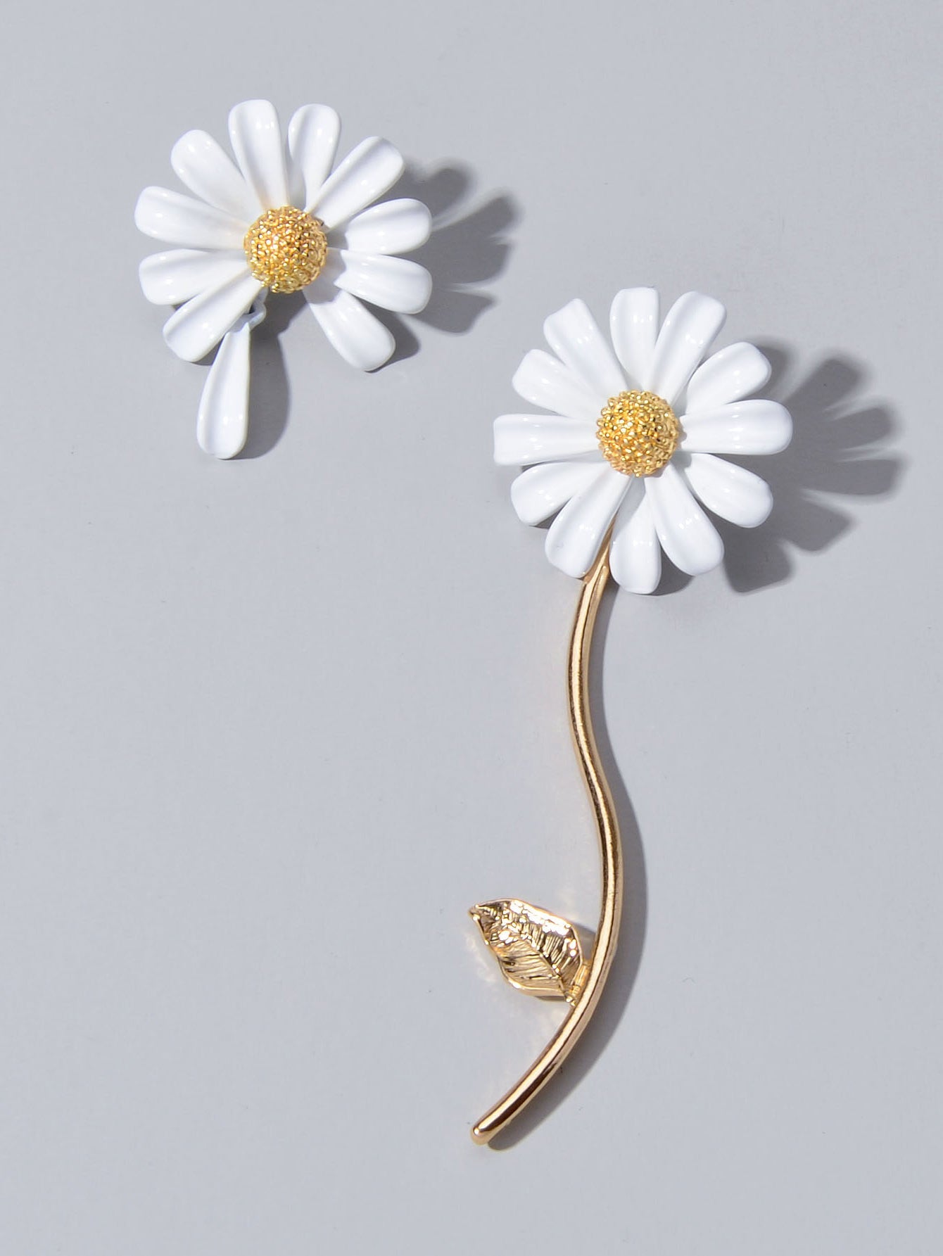 Asymmetrical White Enamel Flower Stick Stud Dangle Earrings Ear Jacket Jewellery-3