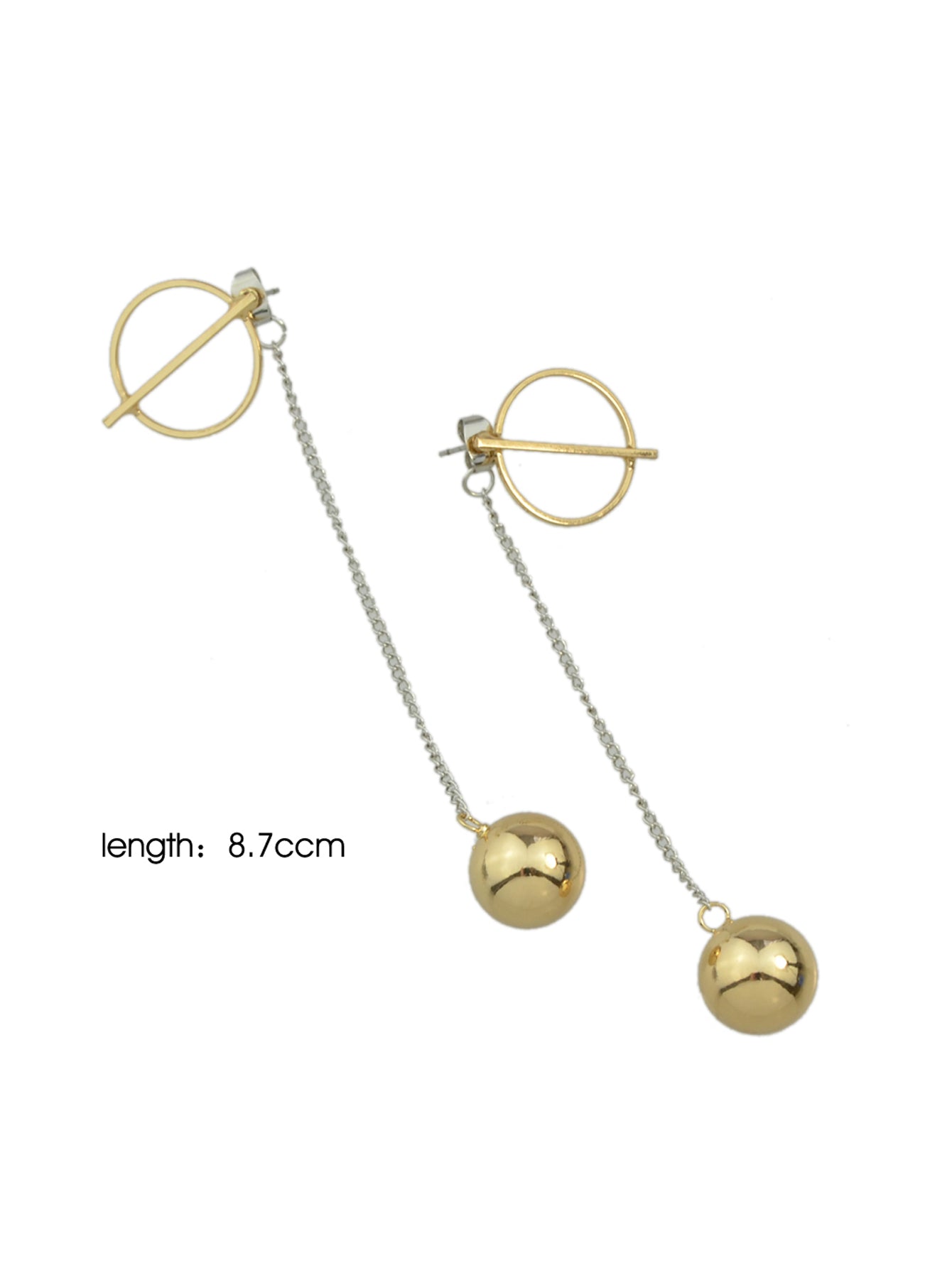Long Silver Chain Gold Circle Ball Charm Earrings Ear Jacket Party Decoration-3