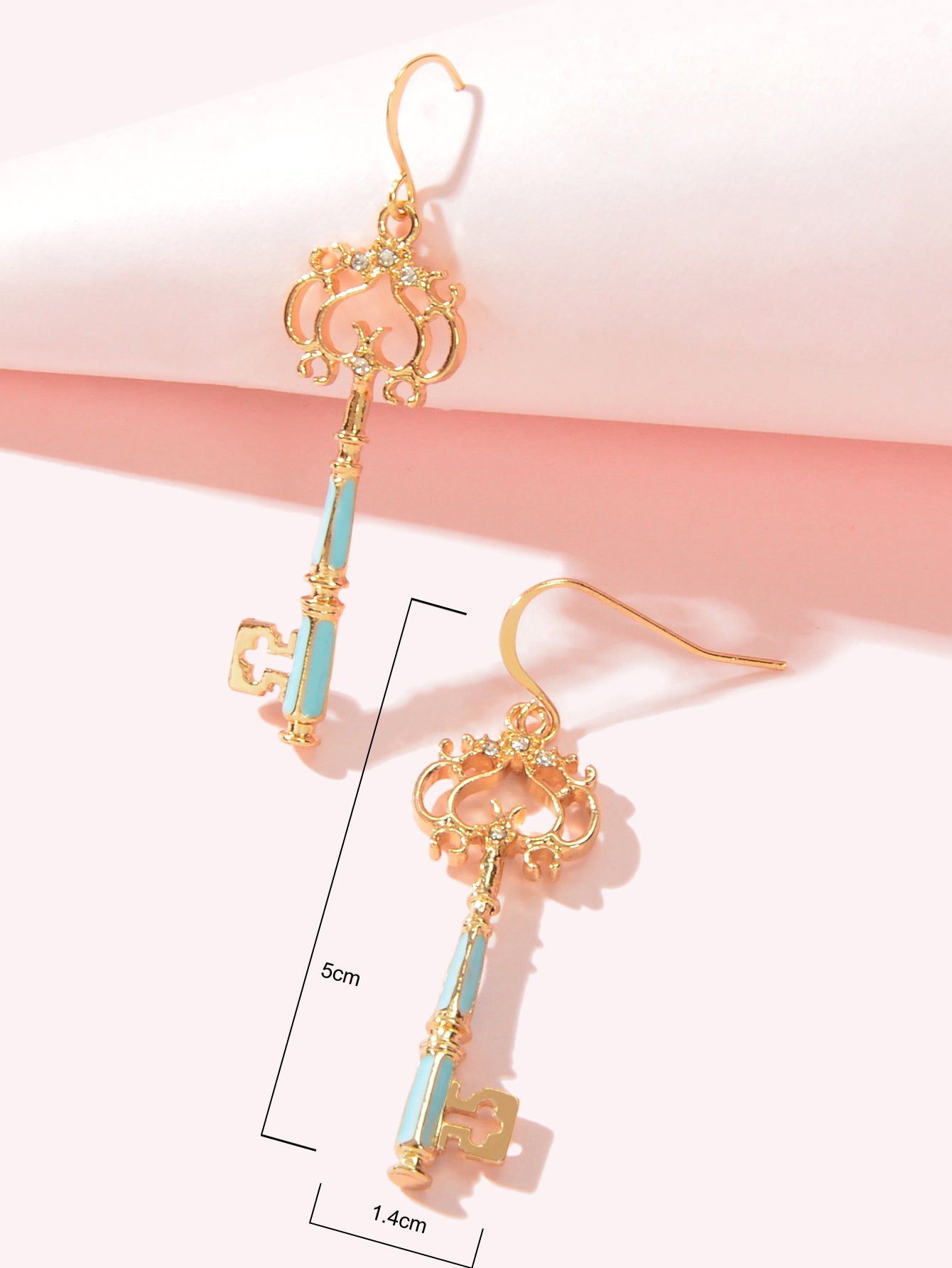 Personality Gold Colour Blue Enamel Dangling Drop Magic Key Earrings Party Gift-3
