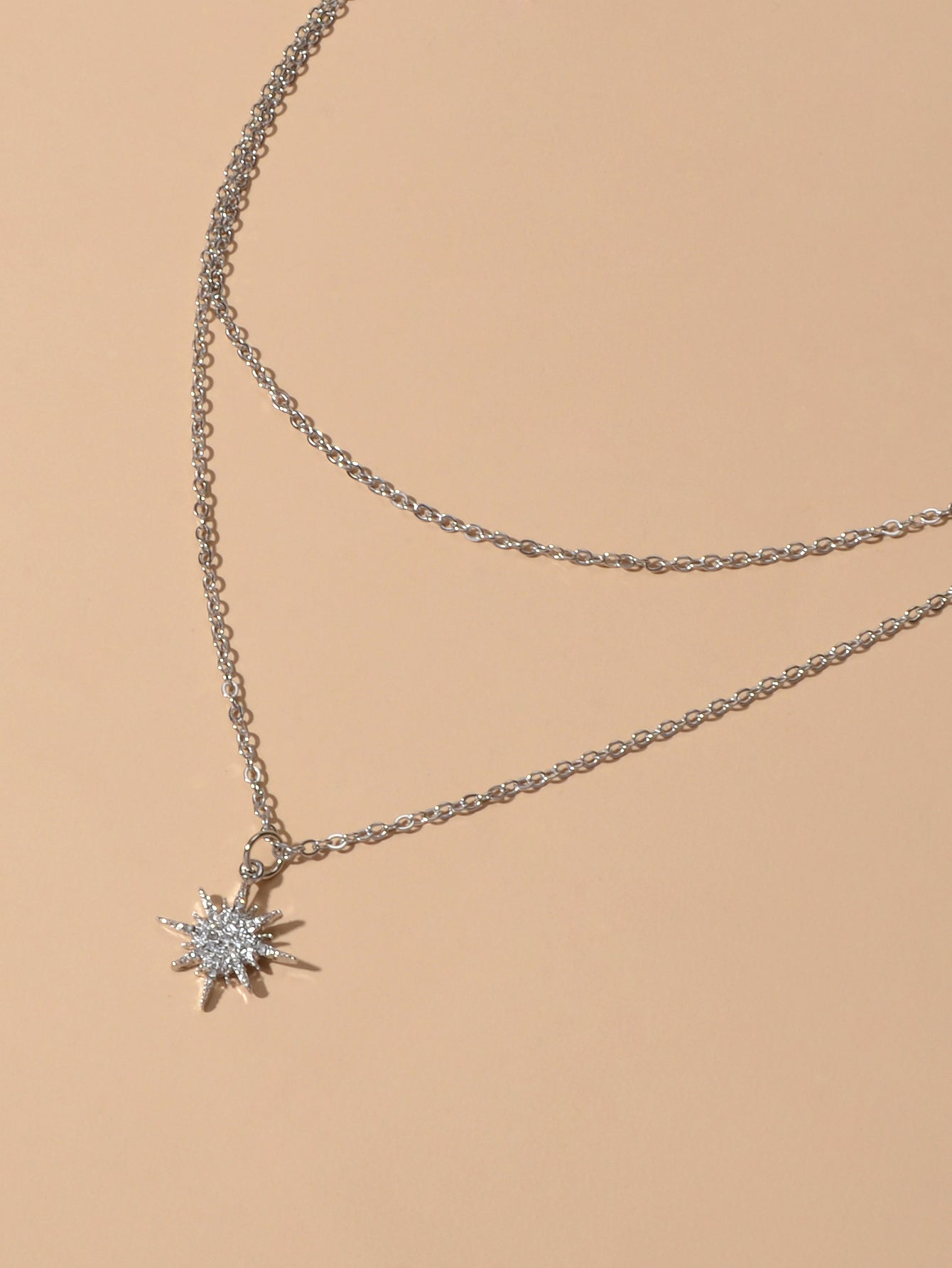 Trendy Jewellery Double layer Silver Chain Rhinestone Decor Star Charm Necklace-3