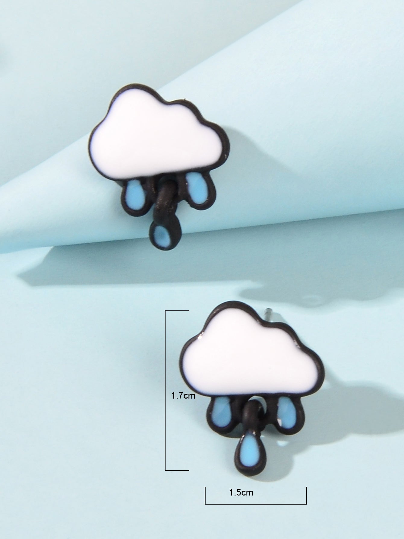 Enamel Alloy Cute White Cloud Blue Raindrop Stud Earrings Cartoon Jewellery Gift-3