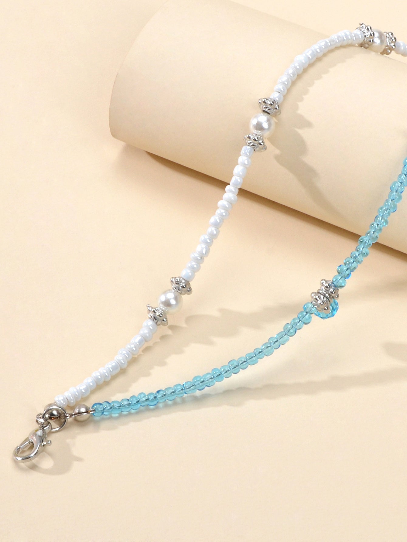 Fashion Jewellery Handmade Double layer Blue White Seed Beads Strand Bracelet-3