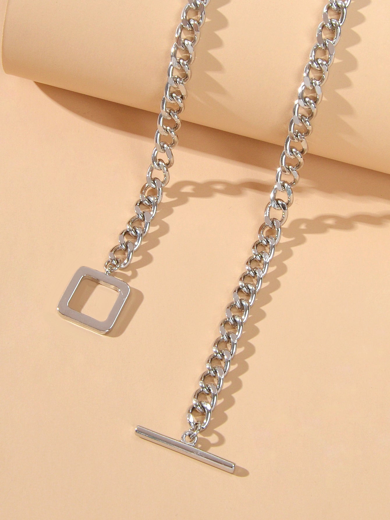 Punk Statment Jewelry Crude Y Lariat Chain Minimalist Square Collar Necklace-3