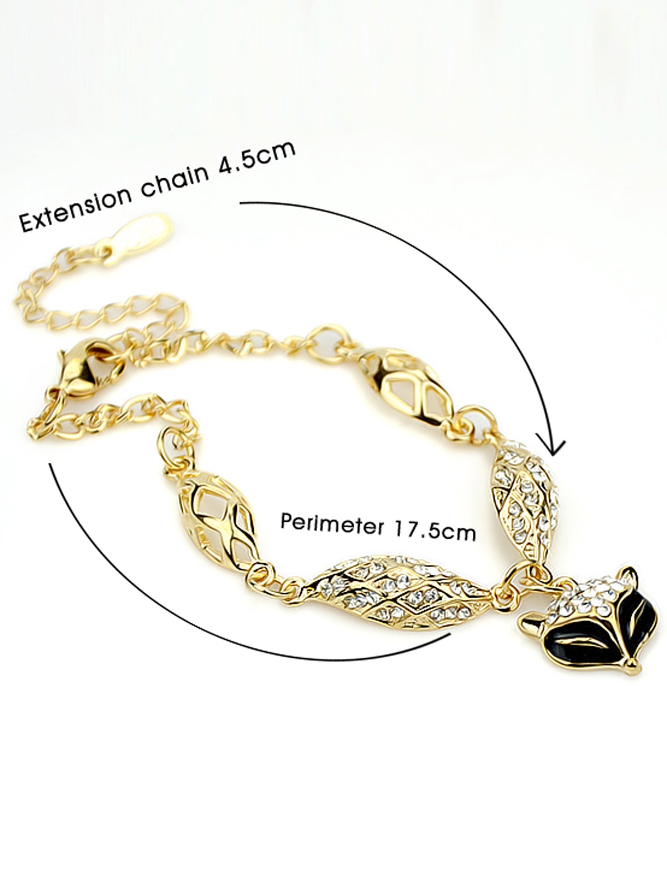 Textured Jewellery Gold Chain Rhinestone Decor Fox Charm Bangle Bracelets Women-3