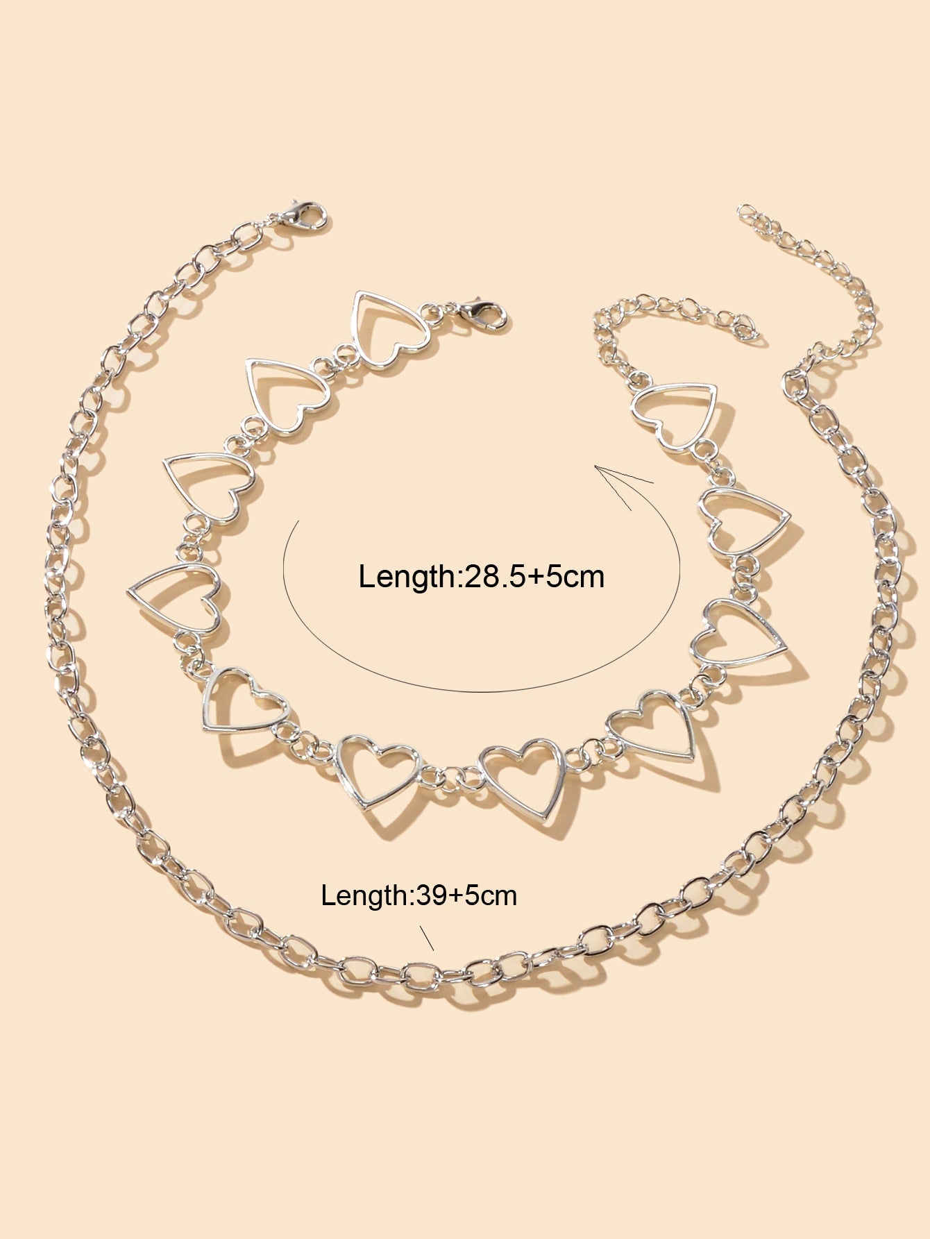 2 pcs Rock Punk Crude Chain Short Necklace Heart Choker Fashion Collar-3