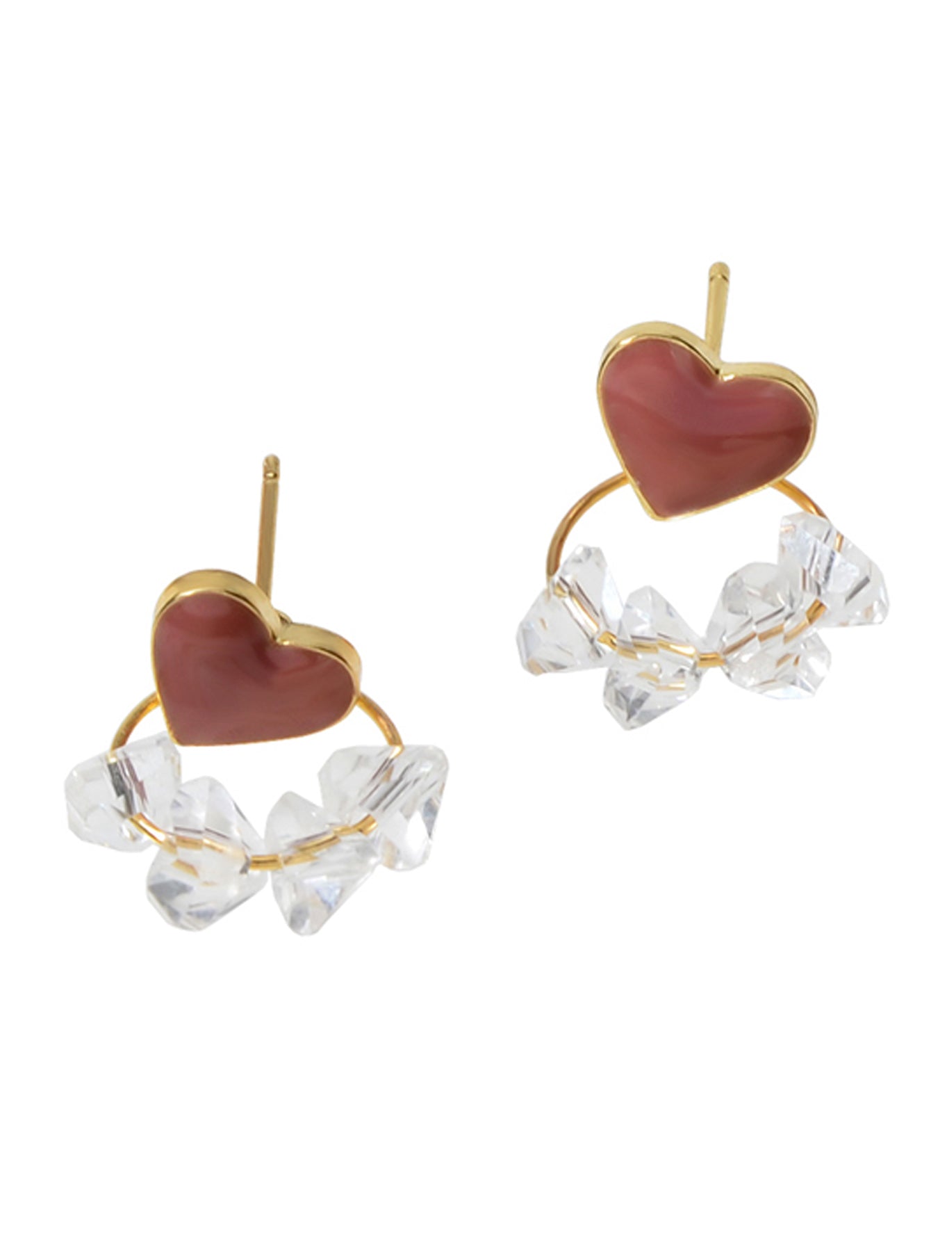Trendy Ladies Jewellery Transparent Beads Gold Circle Red Heart Stud Earrings-6