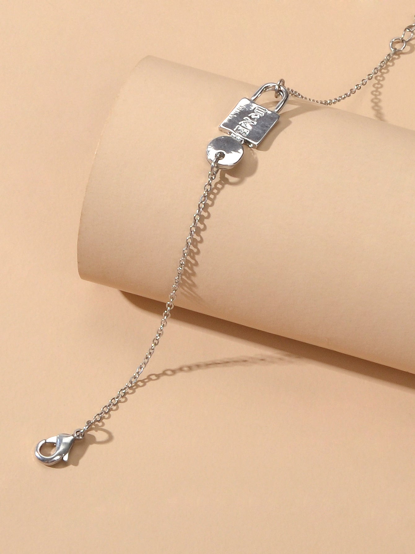 Elegant Women Accessories Minimalist Silver Chain Key Lock Charm Women Bracelet-3