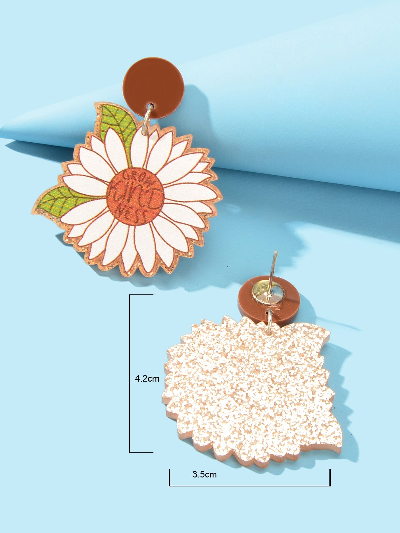 Brown Acrylic White Sunflower Earrings Girl Daisy Stud Festival Celebration Gift-3