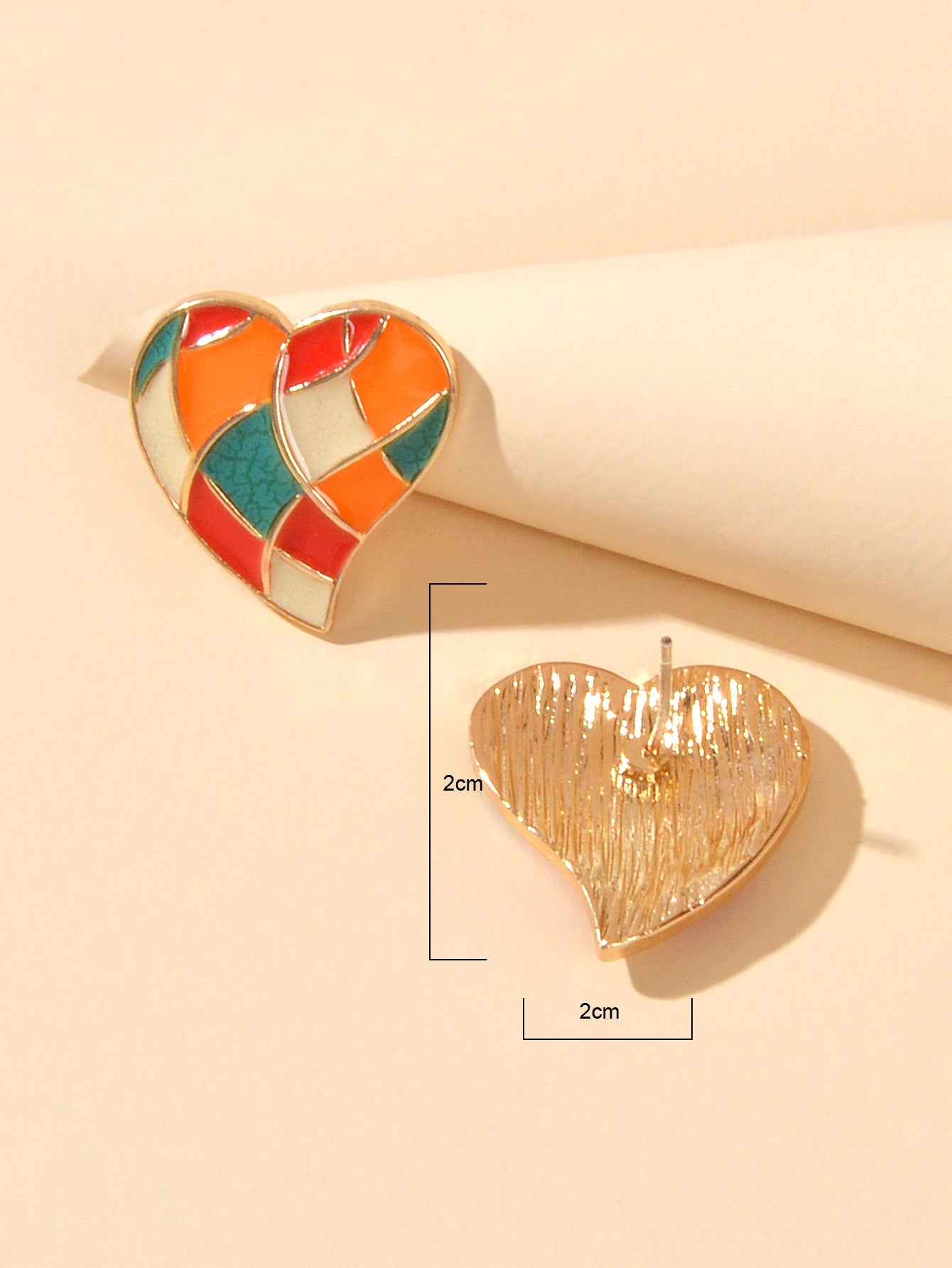 Candy Color Enamel Checkerboard Love Heart Stud Earrings Retro Trendy Accessory-3