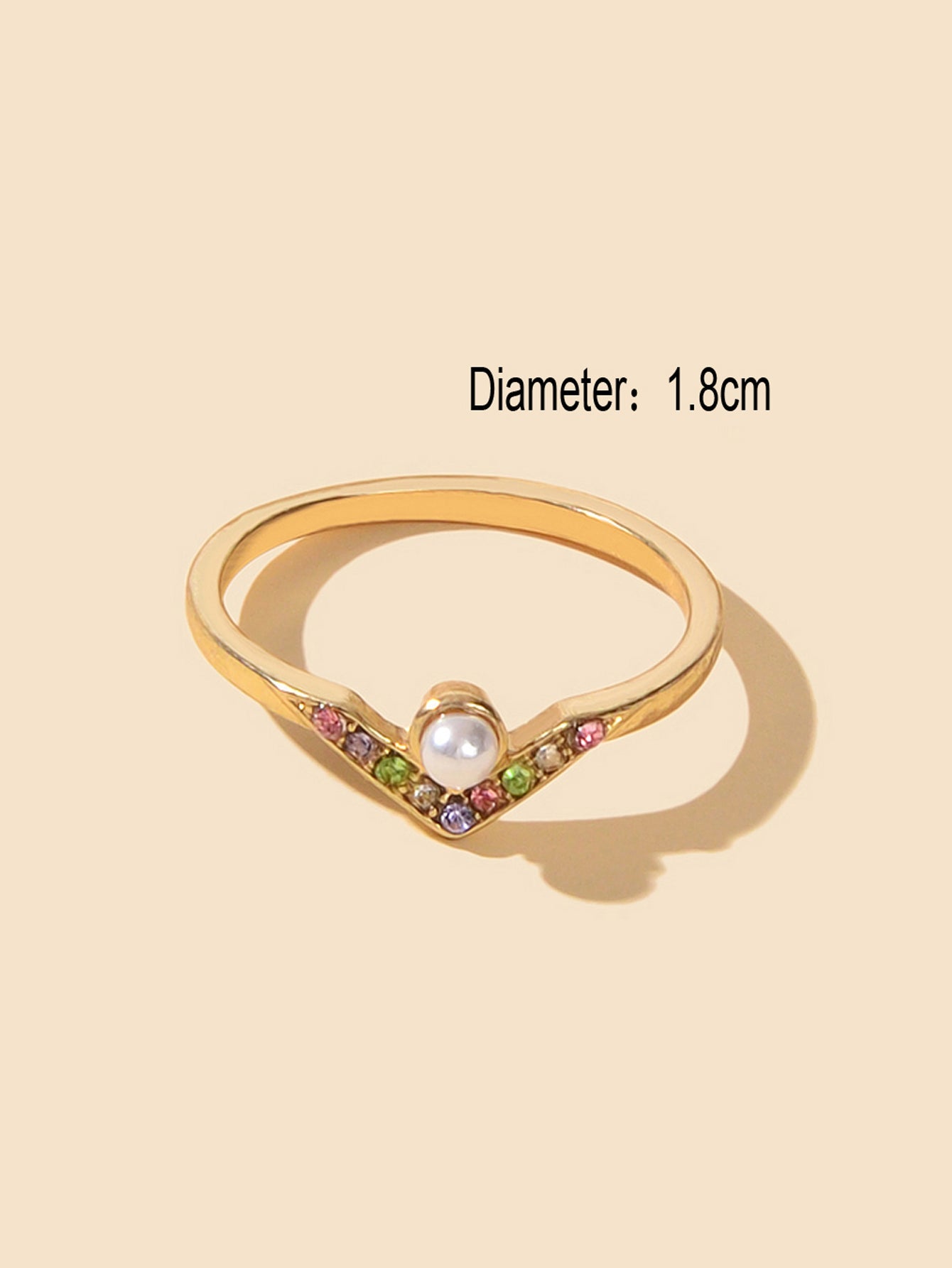 Luxury Wedding Jewellery Multi-colored Rhinestone Pearl V Shape Gold Finger Ring-3