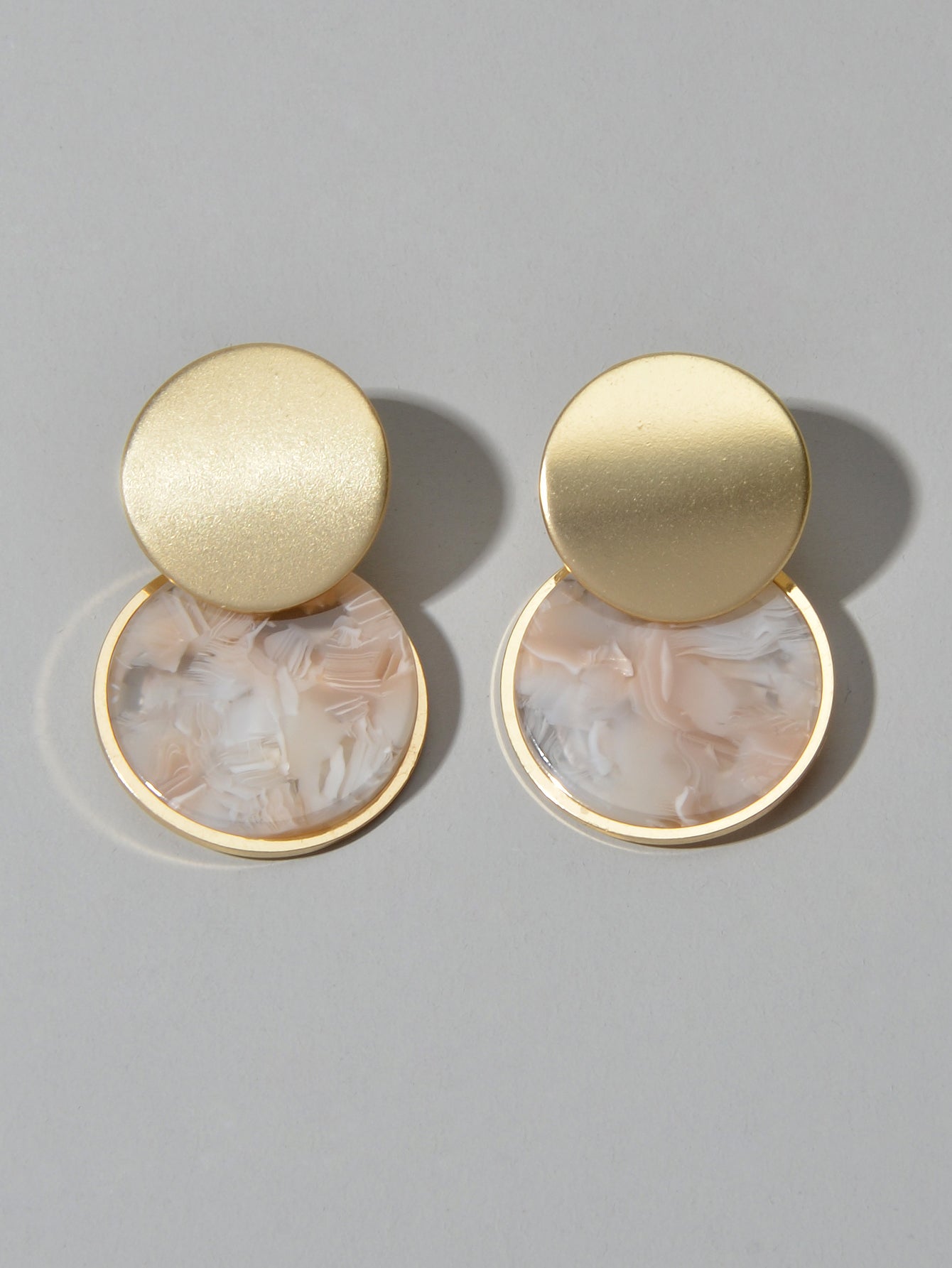 Mottled Resin Round Gold Disc Geometric Stud Multicolour Marbled Drop Earrings-3