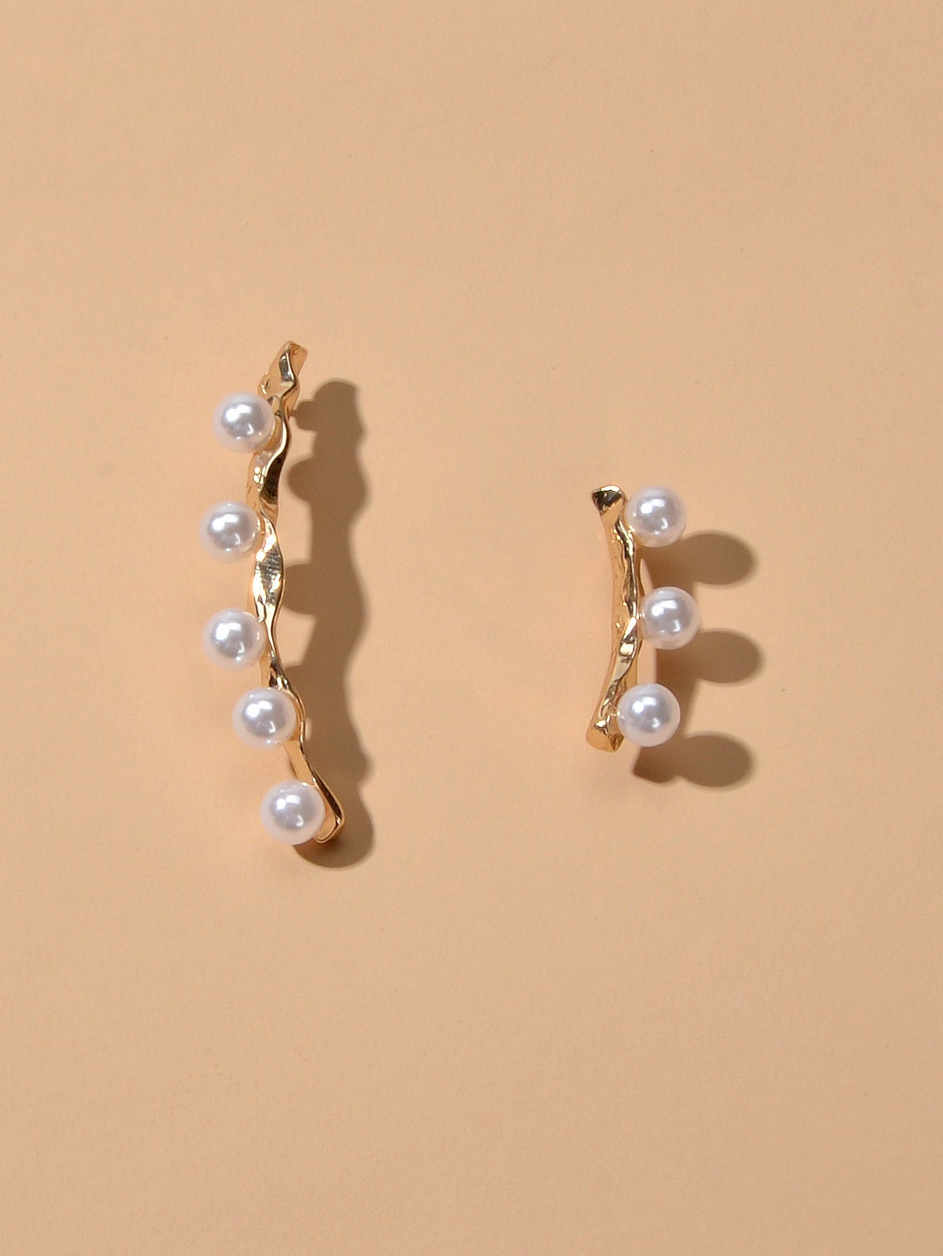 Anniversary Jewellery Pearl Decor Gold Strip Asymmetric Pierced Stud Earrings-3