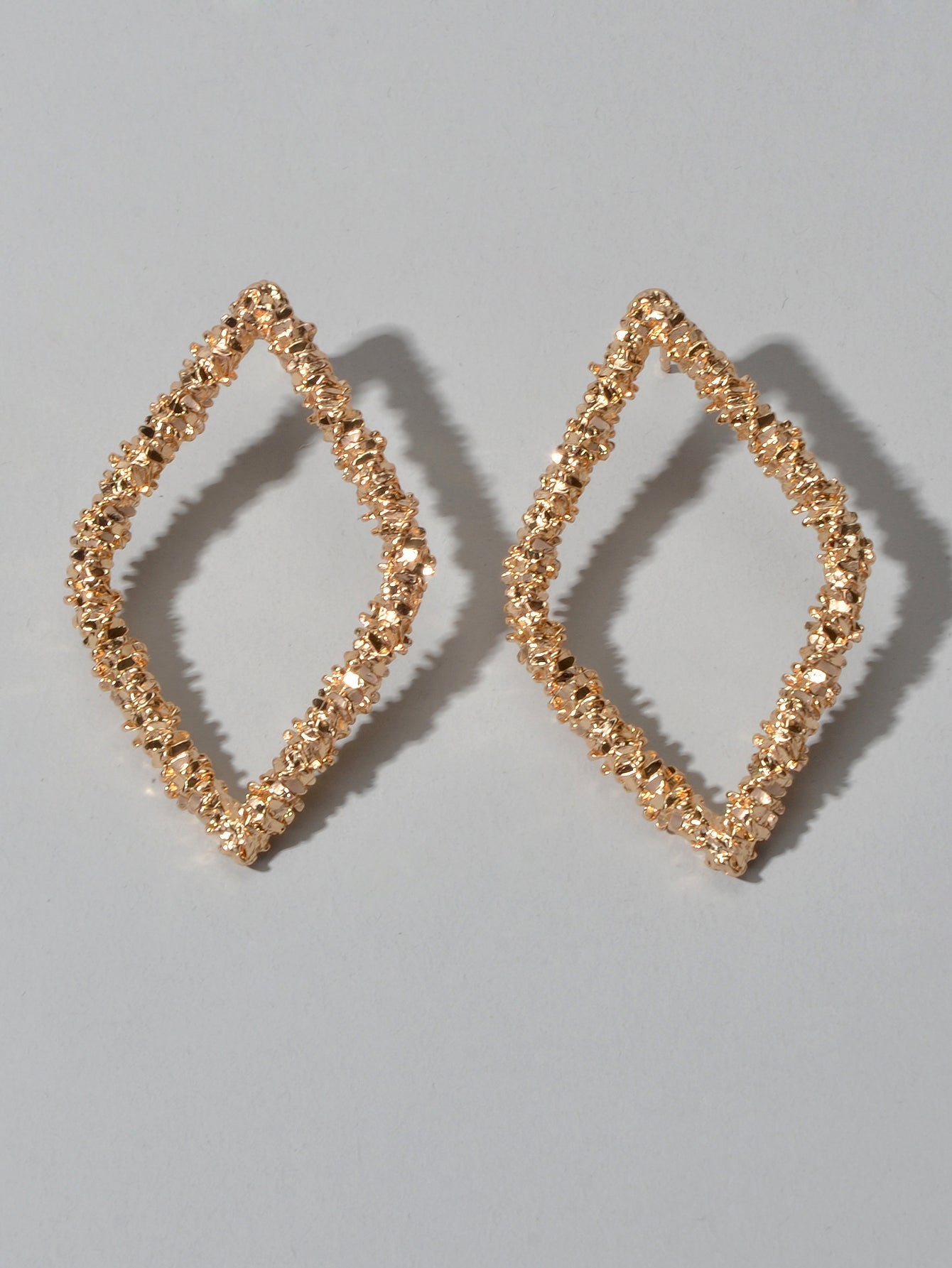 Trendy Gold Plated Rhombus Geometric Pierced Stud Earrings for Women Girls Gift-3