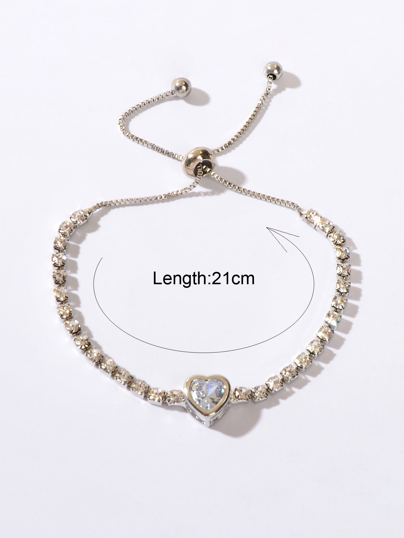 Anniversary Jewellery Shining Luxury Rhinestone Heart Adjustable Tennis Bracelet-3