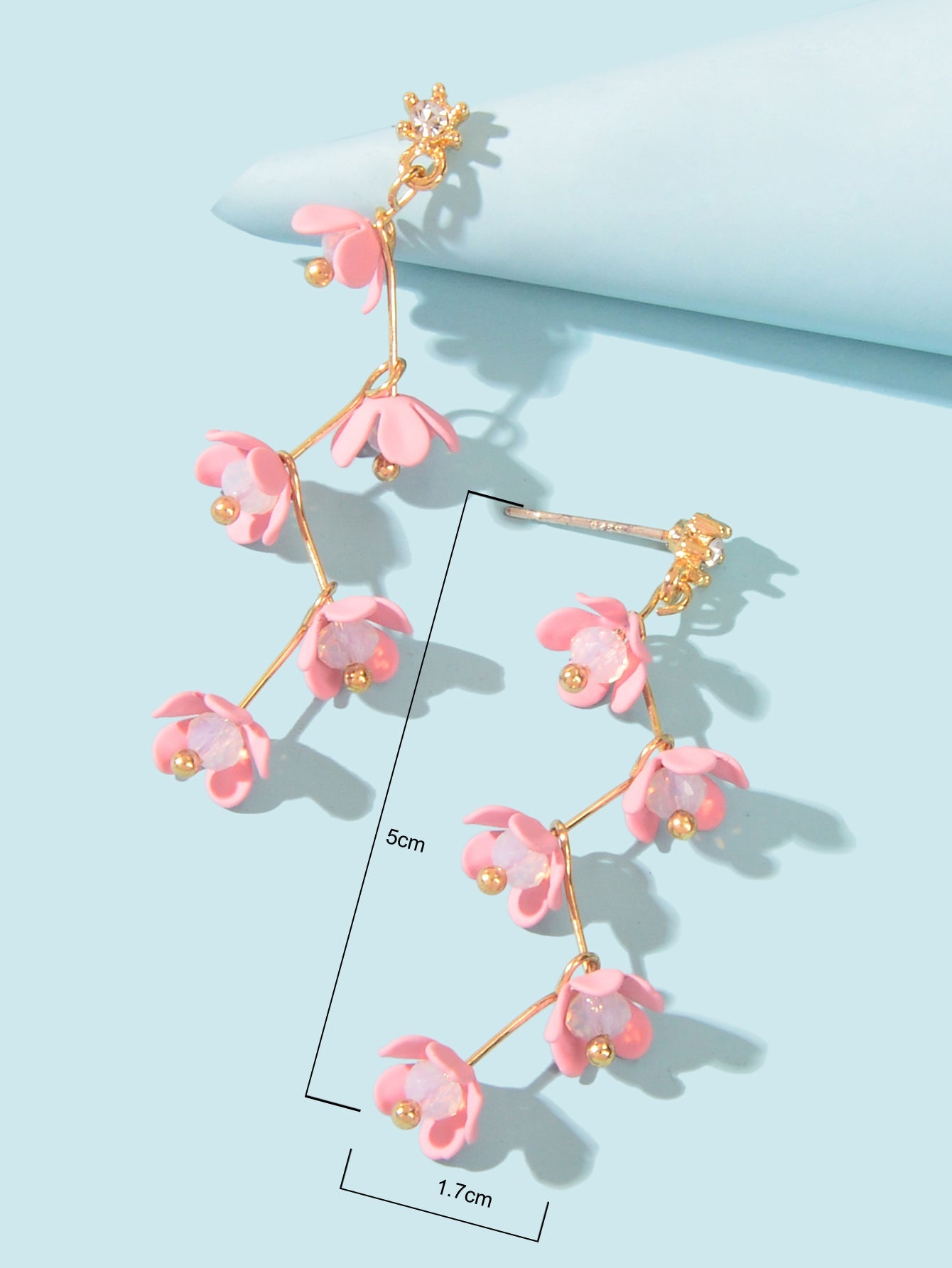 Beautiful Bijoux Pink Flower Pierced Hypoallergenic Dangle Trendy Earrings Gift-3